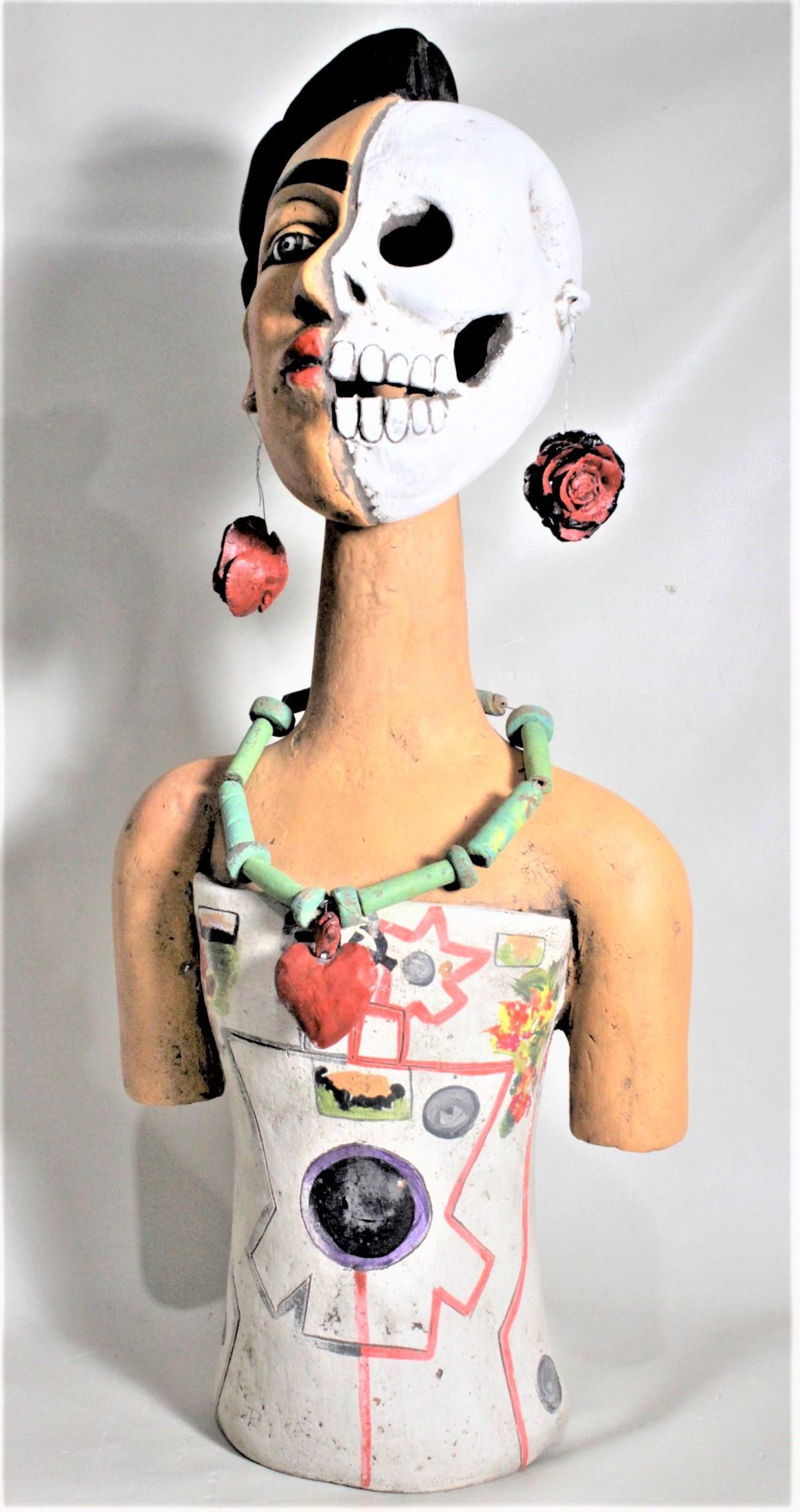 Hand-Crafted Large Mexican Folk Art Pottery Sculpture of a Female Depicting Life & Death For Sale