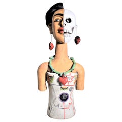 Retro Large Mexican Folk Art Pottery Sculpture of a Female Depicting Life & Death