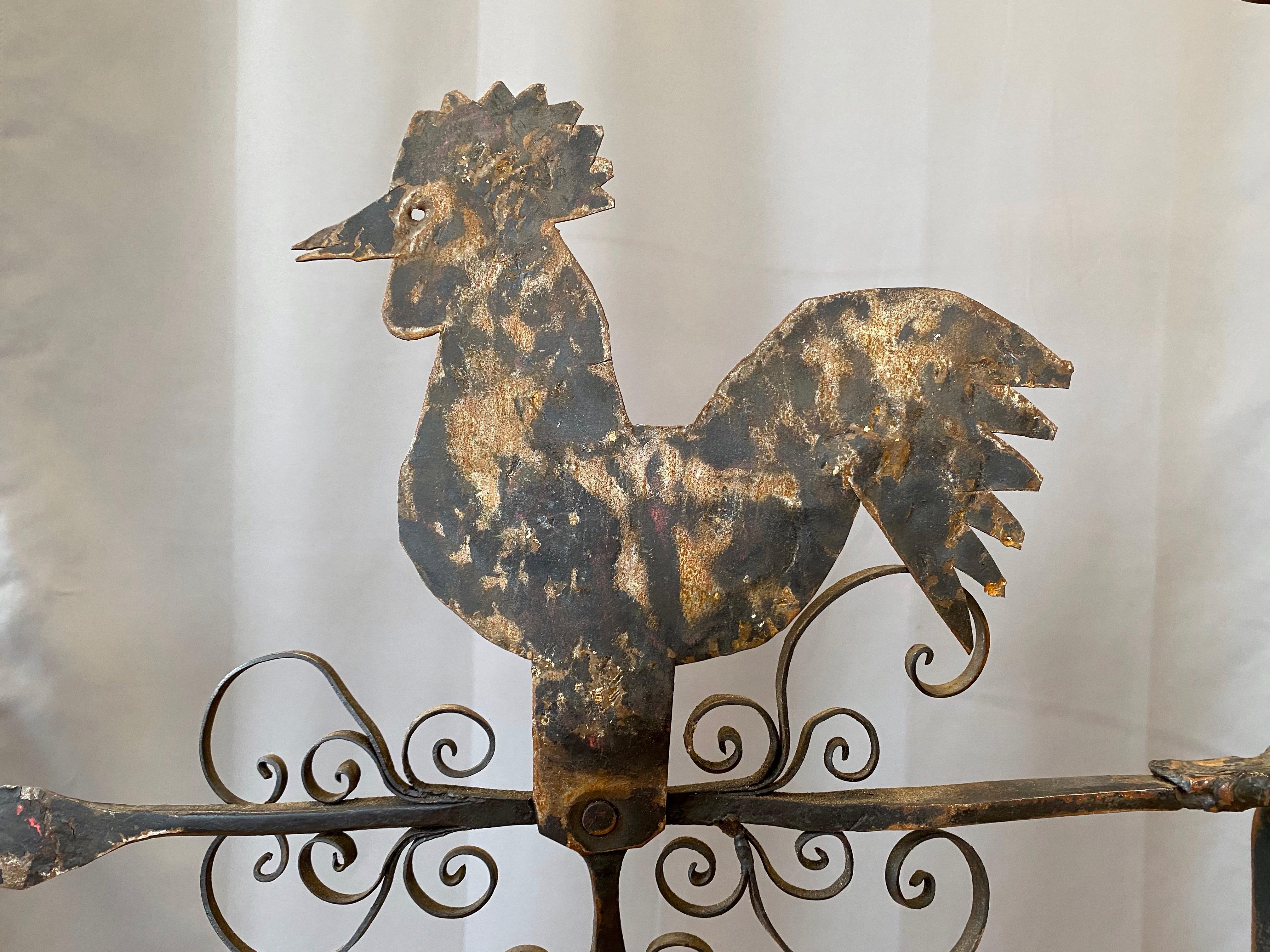 Large Mexican Folk Art Wrought Iron Rooster Weathervane, c. 1940 For Sale 4