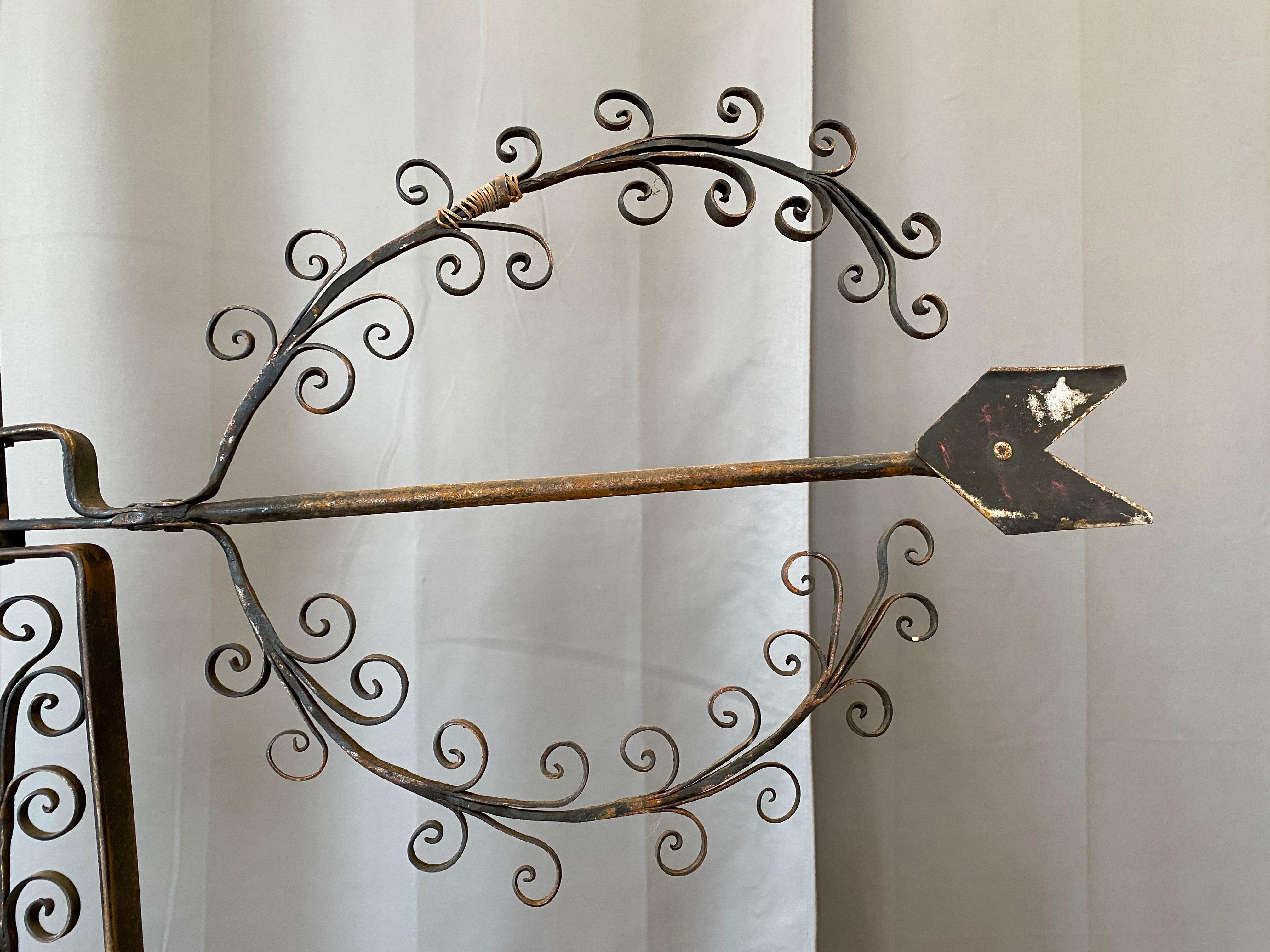 Large Mexican Folk Art Wrought Iron Rooster Weathervane, c. 1940 For Sale 5