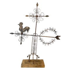 Large Mexican Folk Art Wrought Iron Rooster Weathervane, c. 1940