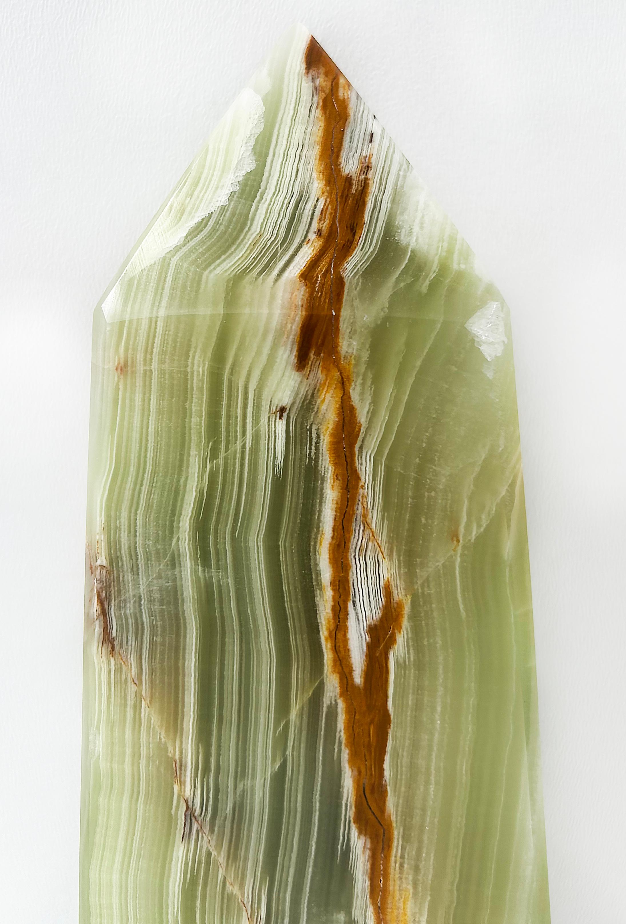 Contemporary Large Mexican Green Onyx Tower Obelisk Specimen Weighing 20 lbs. For Sale