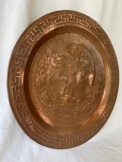 Large Mexican Mid Century Hand Hammered Solid Copper Round Wall Plaque