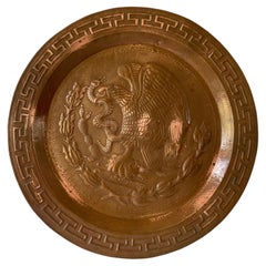 Large Mexican Mid Century Hand Hammered Solid Copper Round Wall Plaque