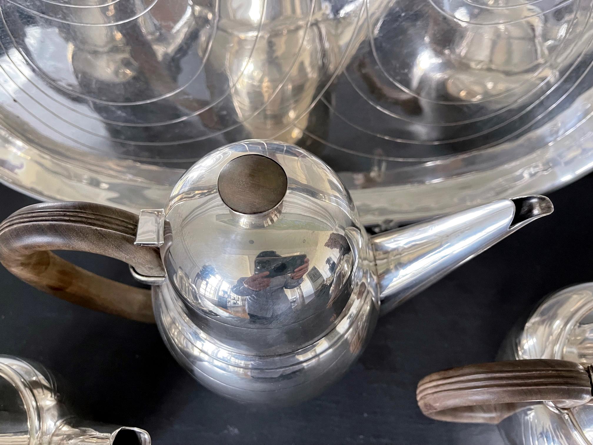 Large Mexican Modern Sterling Silver Coffee Tea Serving Set William Spratling For Sale 5