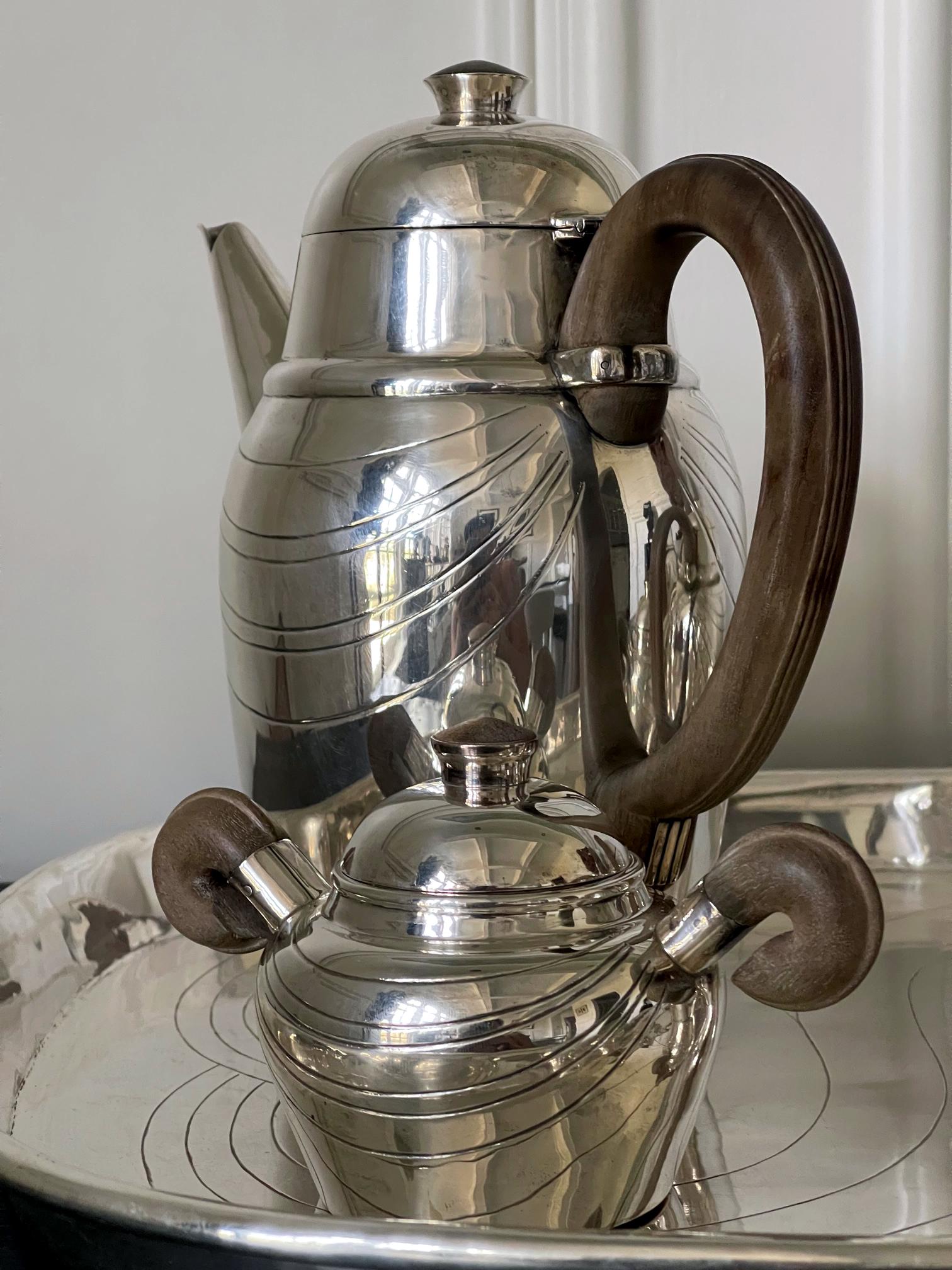 Large Mexican Modern Sterling Silver Coffee Tea Serving Set William Spratling For Sale 9