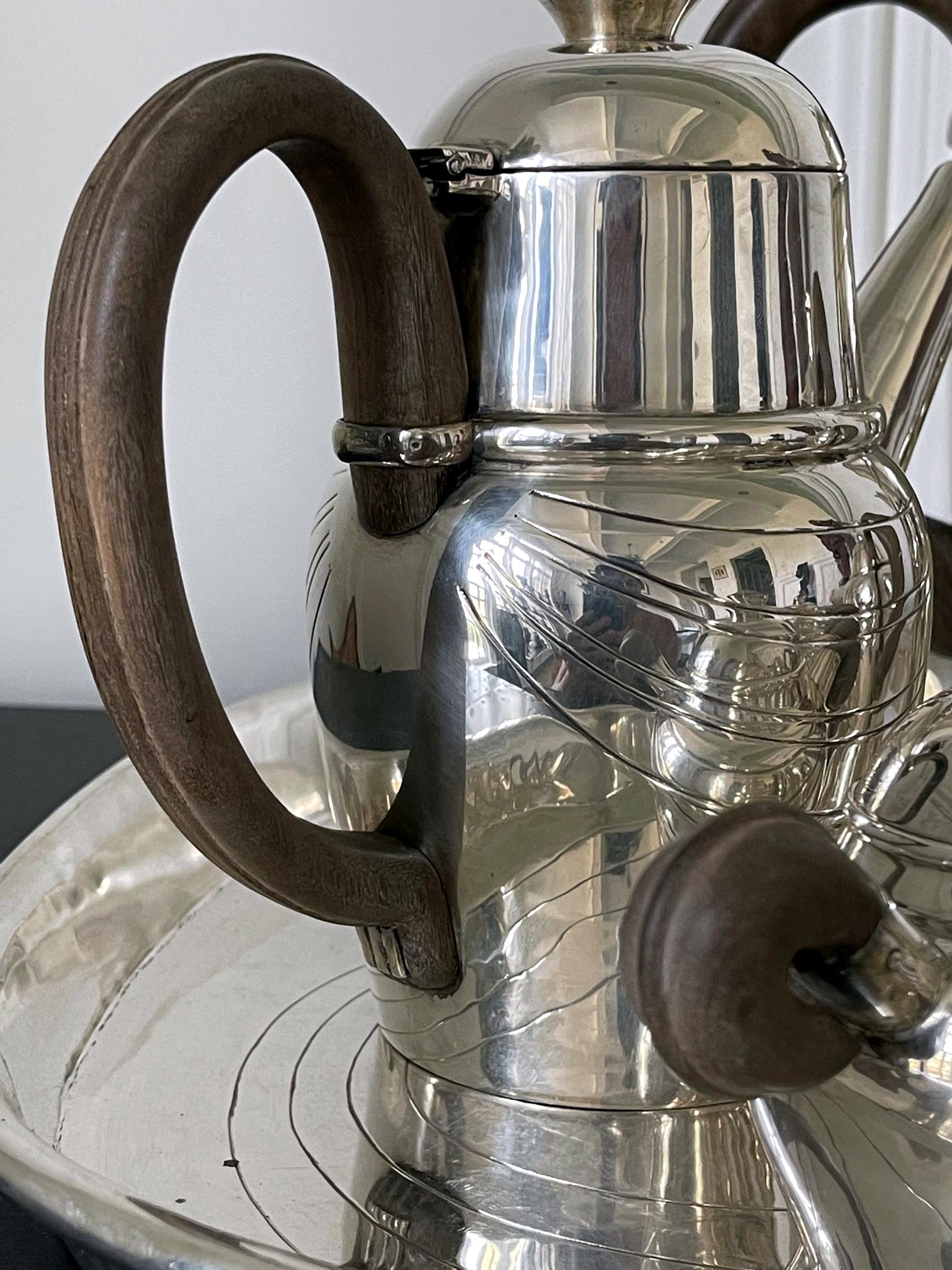 Large Mexican Modern Sterling Silver Coffee Tea Serving Set William Spratling For Sale 10