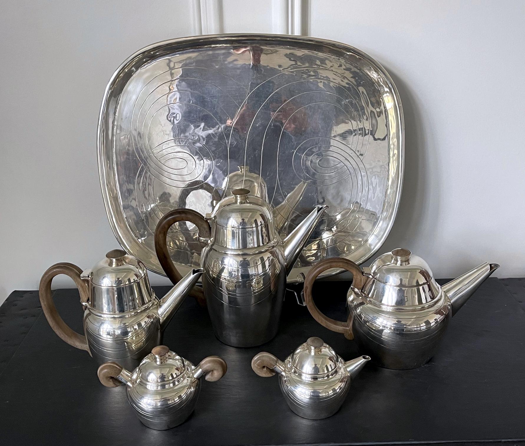 Large Mexican Modern Sterling Silver Coffee Tea Serving Set William Spratling In Good Condition For Sale In Atlanta, GA