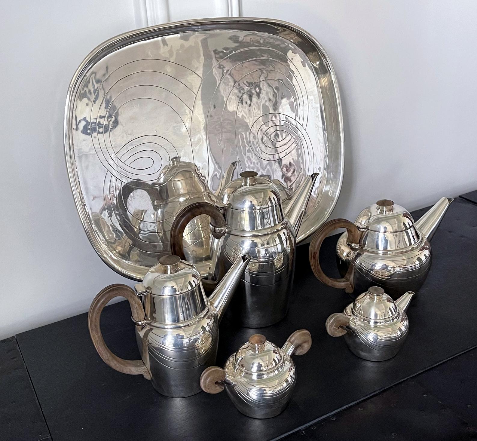 Mid-20th Century Large Mexican Modern Sterling Silver Coffee Tea Serving Set William Spratling For Sale