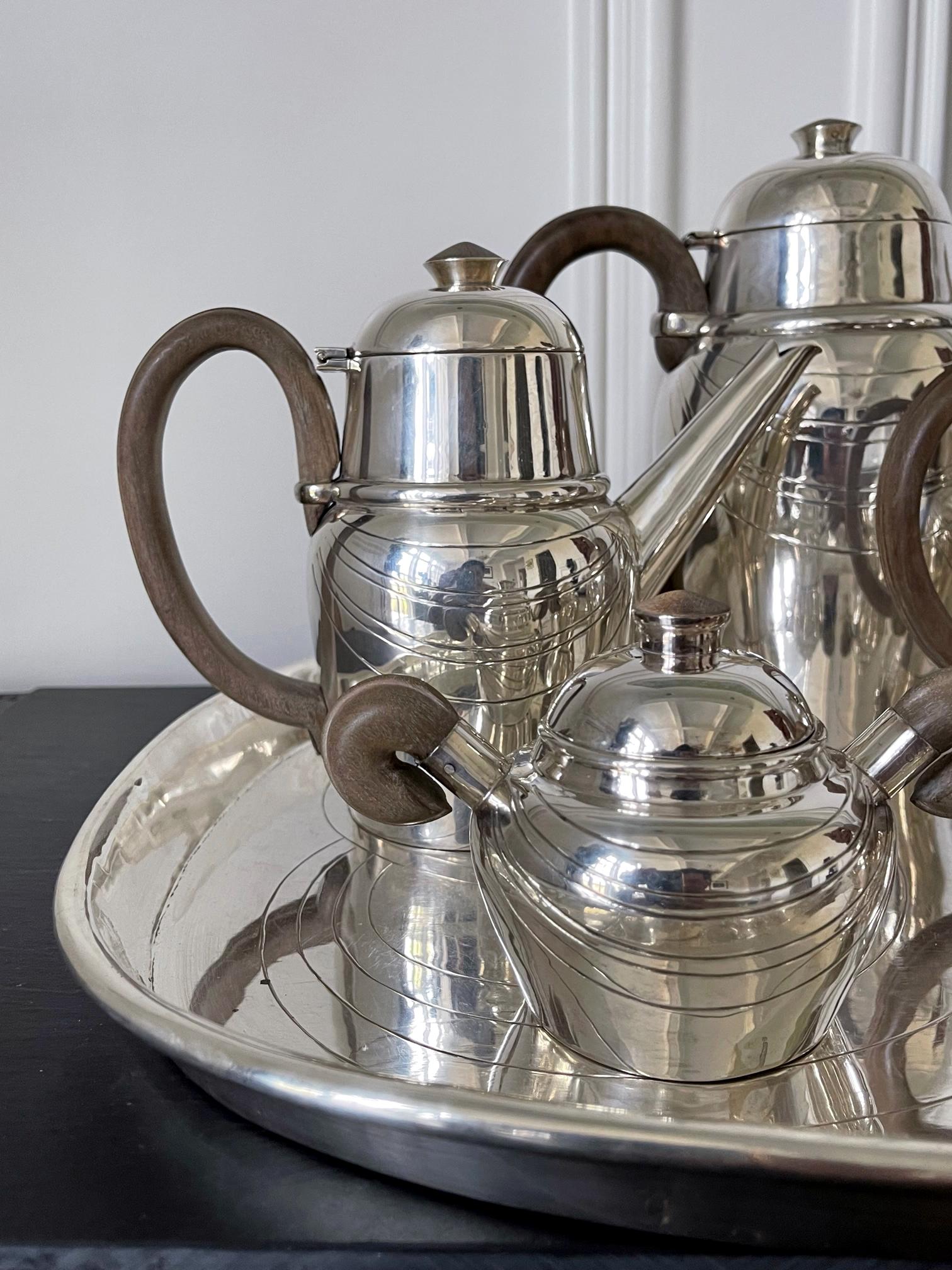 Large Mexican Modern Sterling Silver Coffee Tea Serving Set William Spratling For Sale 2