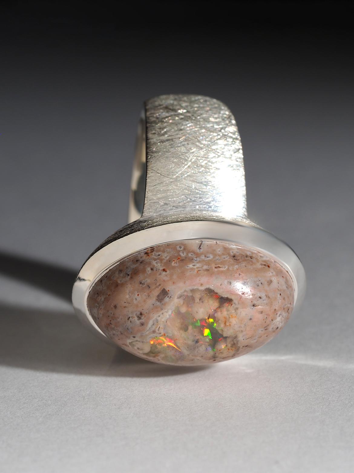 Large Mexican Opal Silver Ring wedding anniversary wife gift natural opal jewels For Sale 3