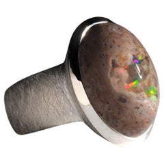 Anillo grande de plata de ópalo mexicano aniversario de boda esposa regalo joyas de ópalo natural