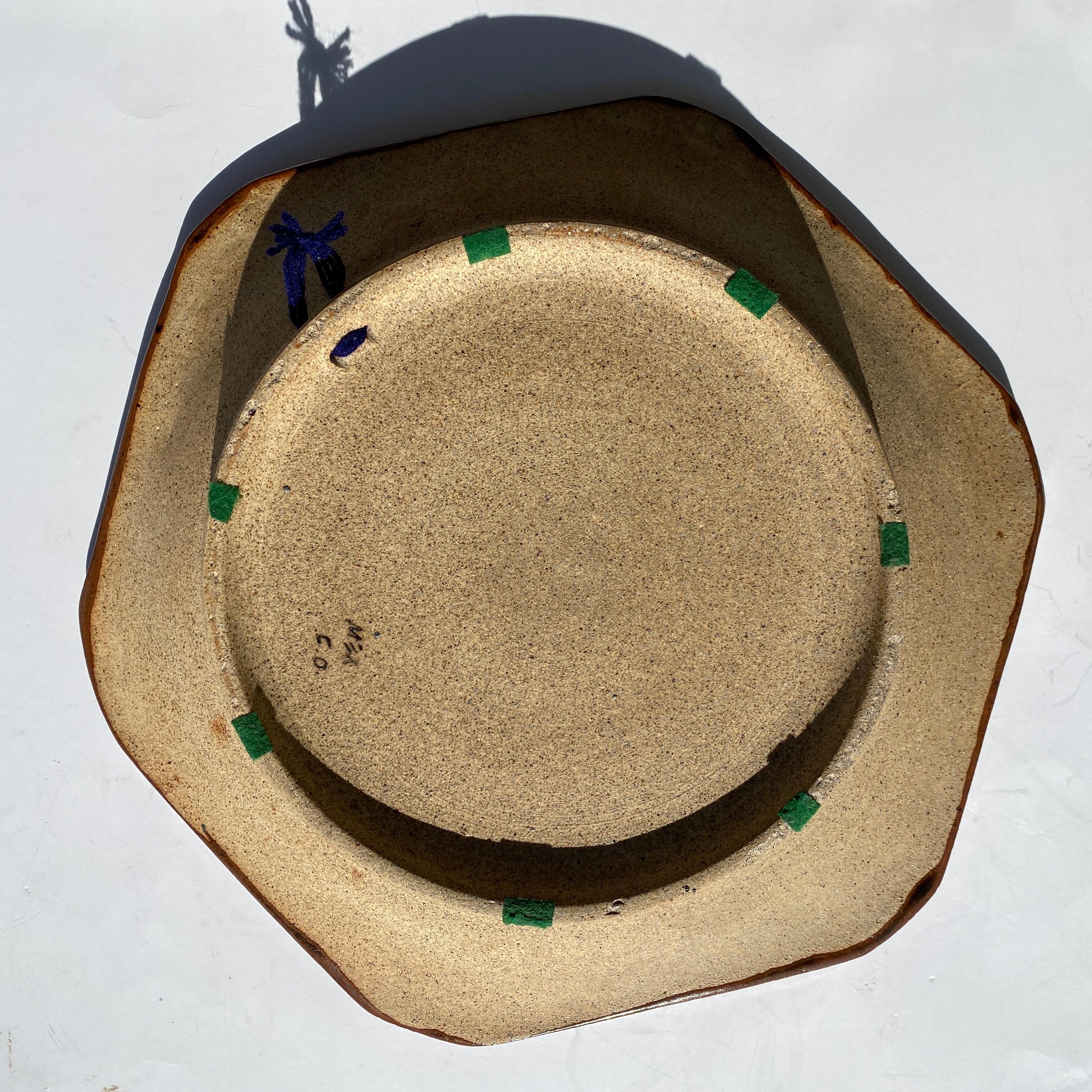 Large Mexican Round Folk Pottery Platter with Heron Bird Design Tonalá Mestizo 1