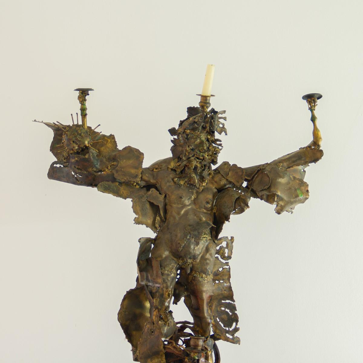 Large Mexican Sculpted Brutalist Figurative Candelabra, 1950s In Good Condition In Donhead St Mary, Wiltshire