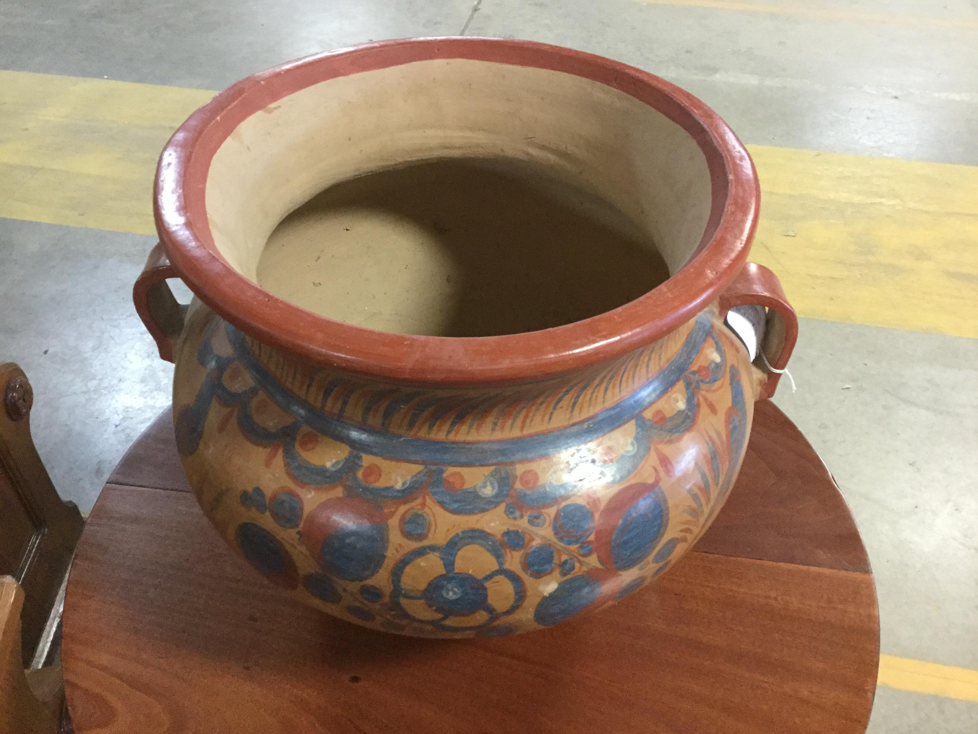 Midcentury very large Mexican double handled vase from Tonala, Mexico.