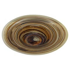Large Michael Harris Glass Dish, Mdina, Swirl, Mid Century, 1960s, Signed