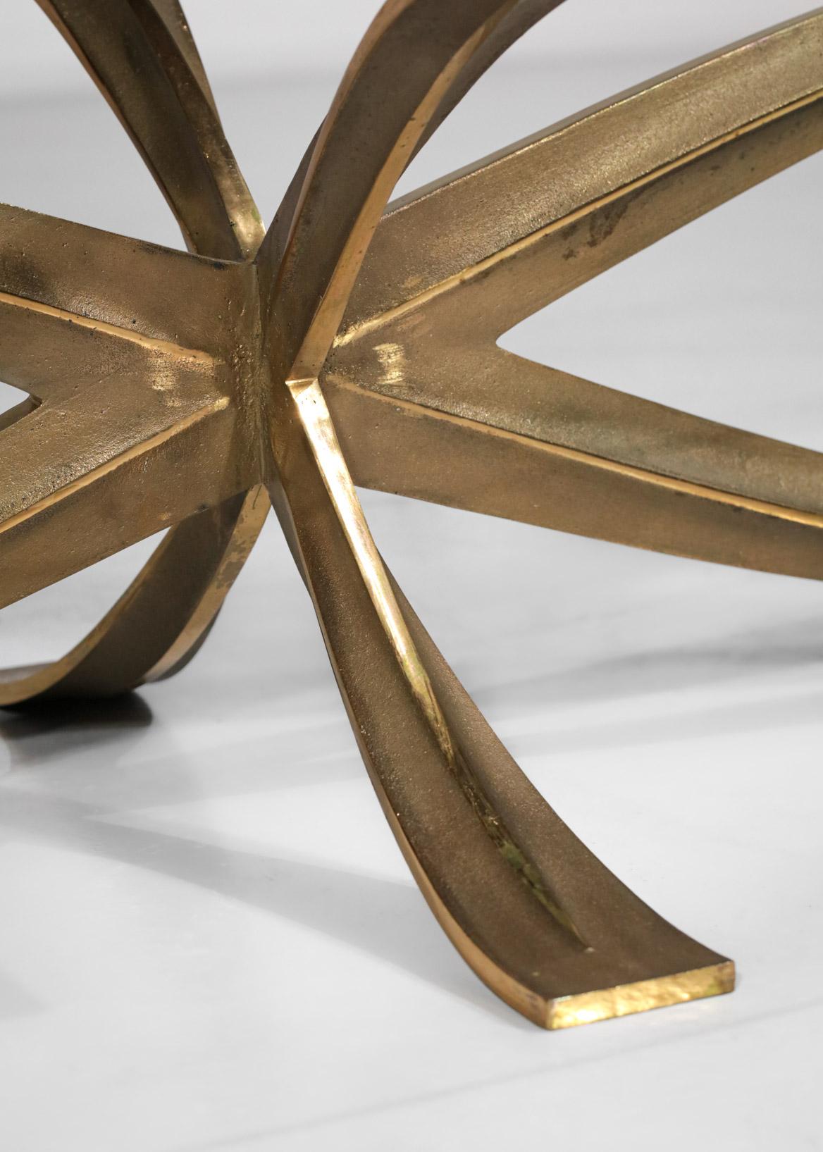 Mid-Century Modern Large Michel Mangematin Coffee Table in Gilt Bronze and Oval Glass 1960's Design For Sale