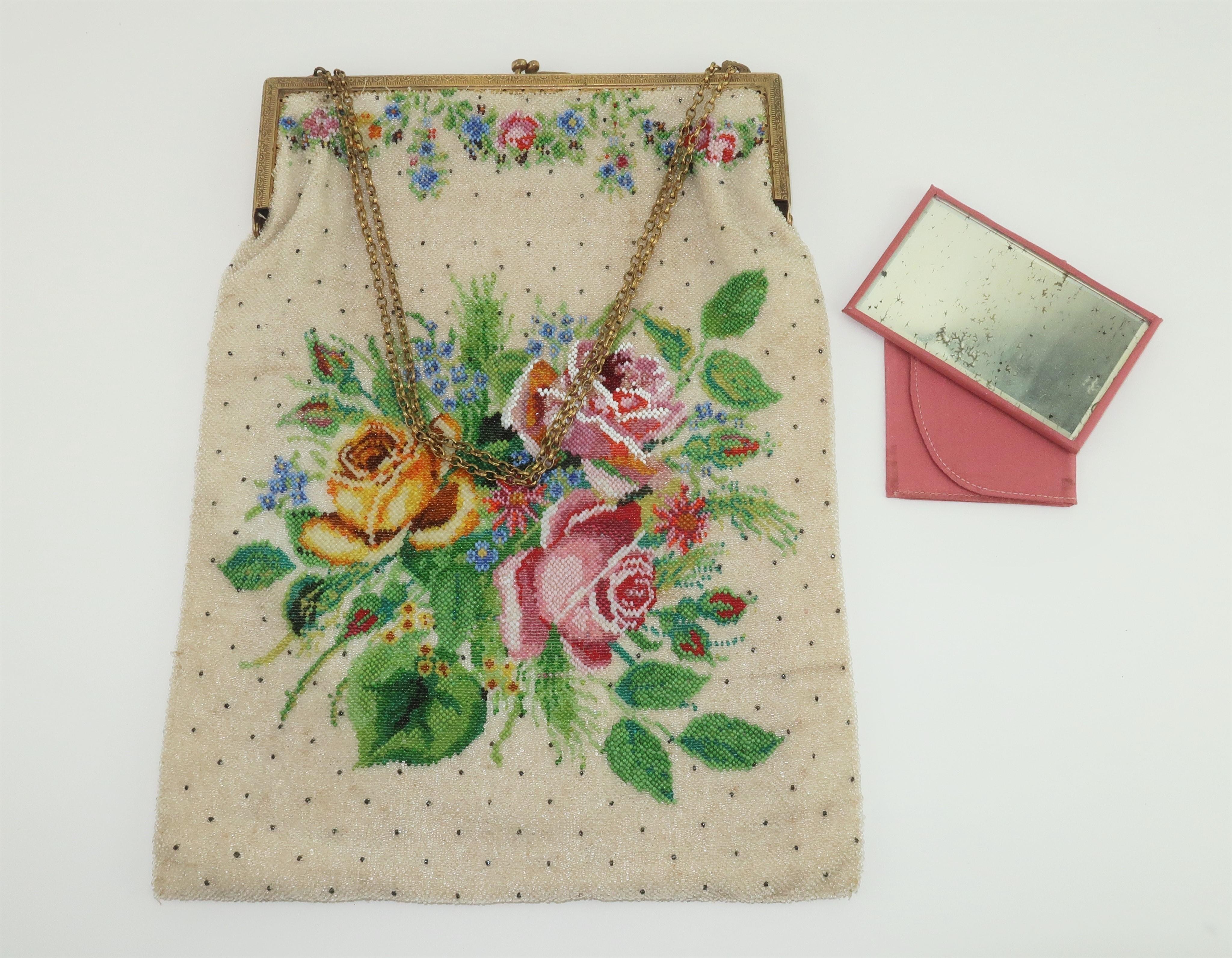 Large Micro Beaded Floral Handbag, 1930's 6