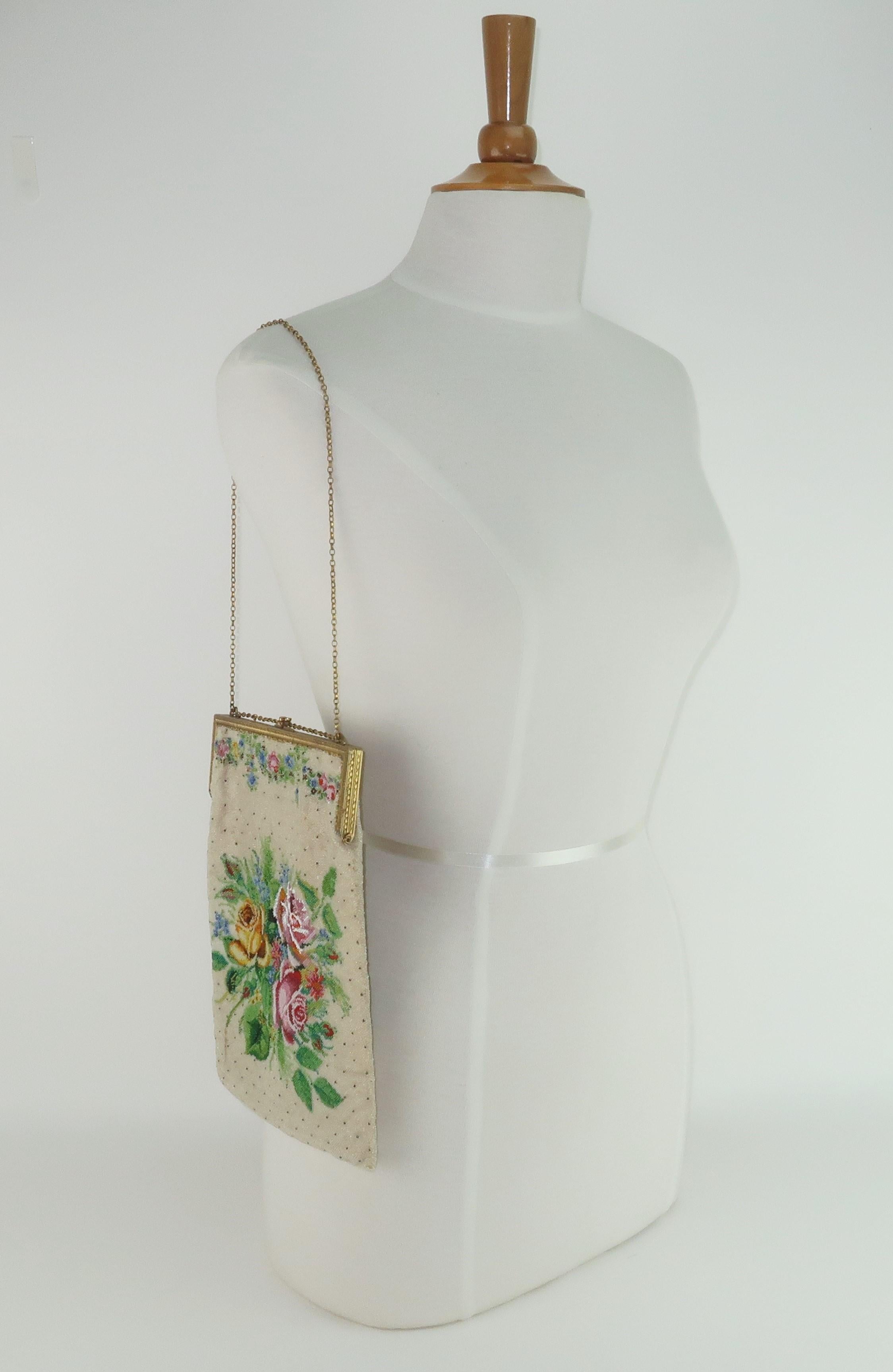 Large Micro Beaded Floral Handbag, 1930's 8