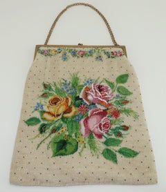 Grand sac à main à fleurs en micro-perles, années 1930