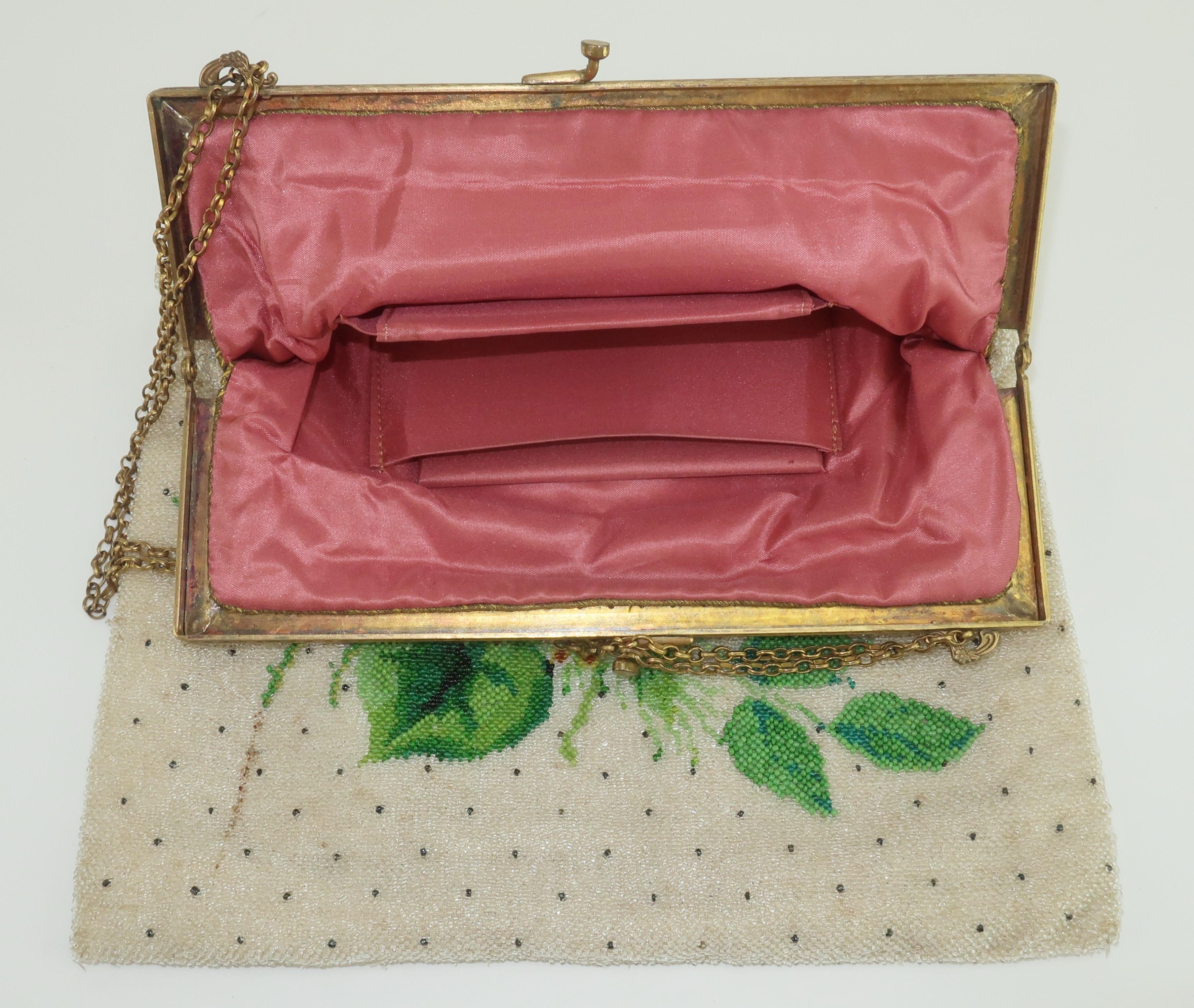 Large Micro Beaded Floral Handbag, 1930's 4