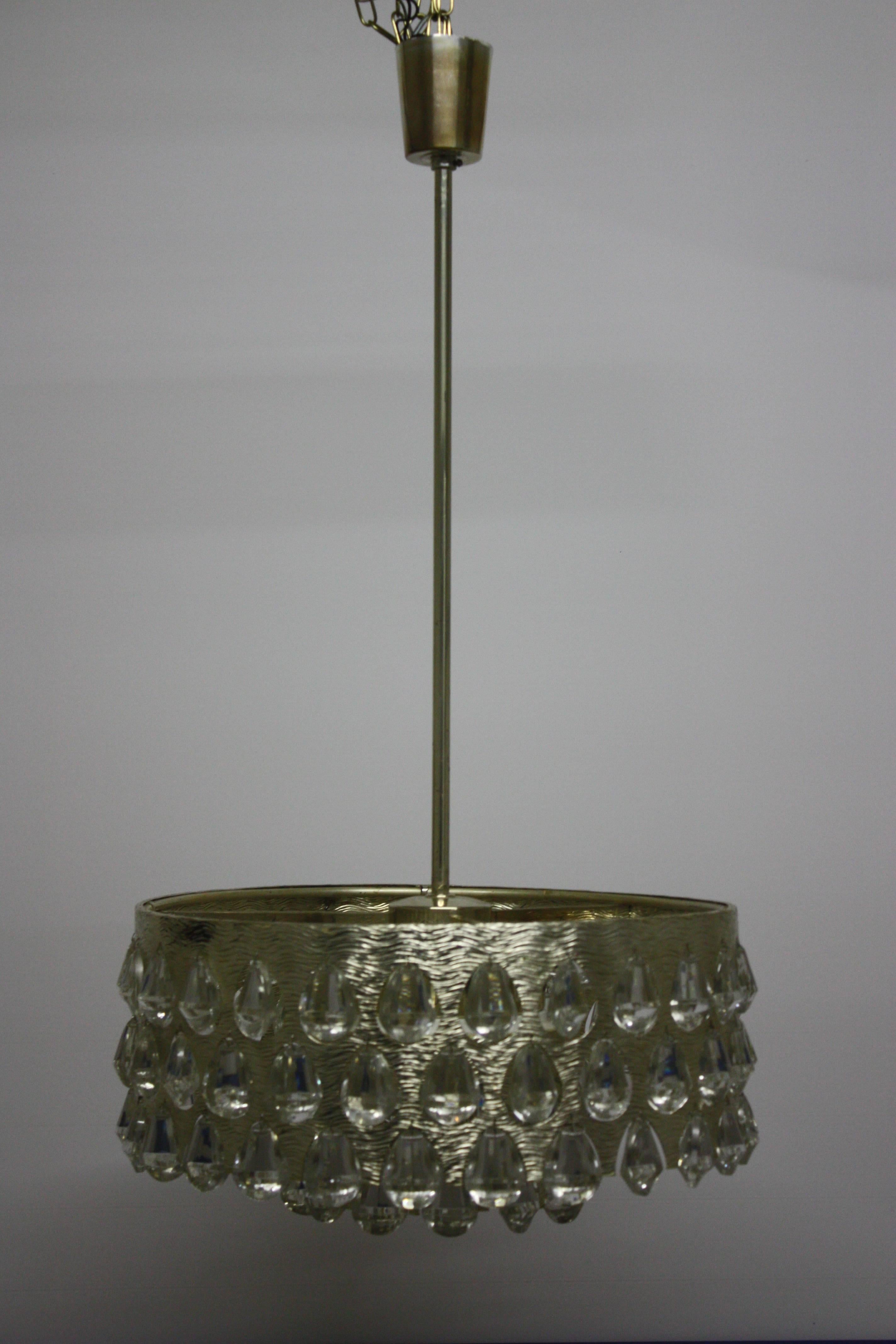 Mid-Century Modern Large  Silvered Brass and Glass Chandelier by Palwa  circa 1960s