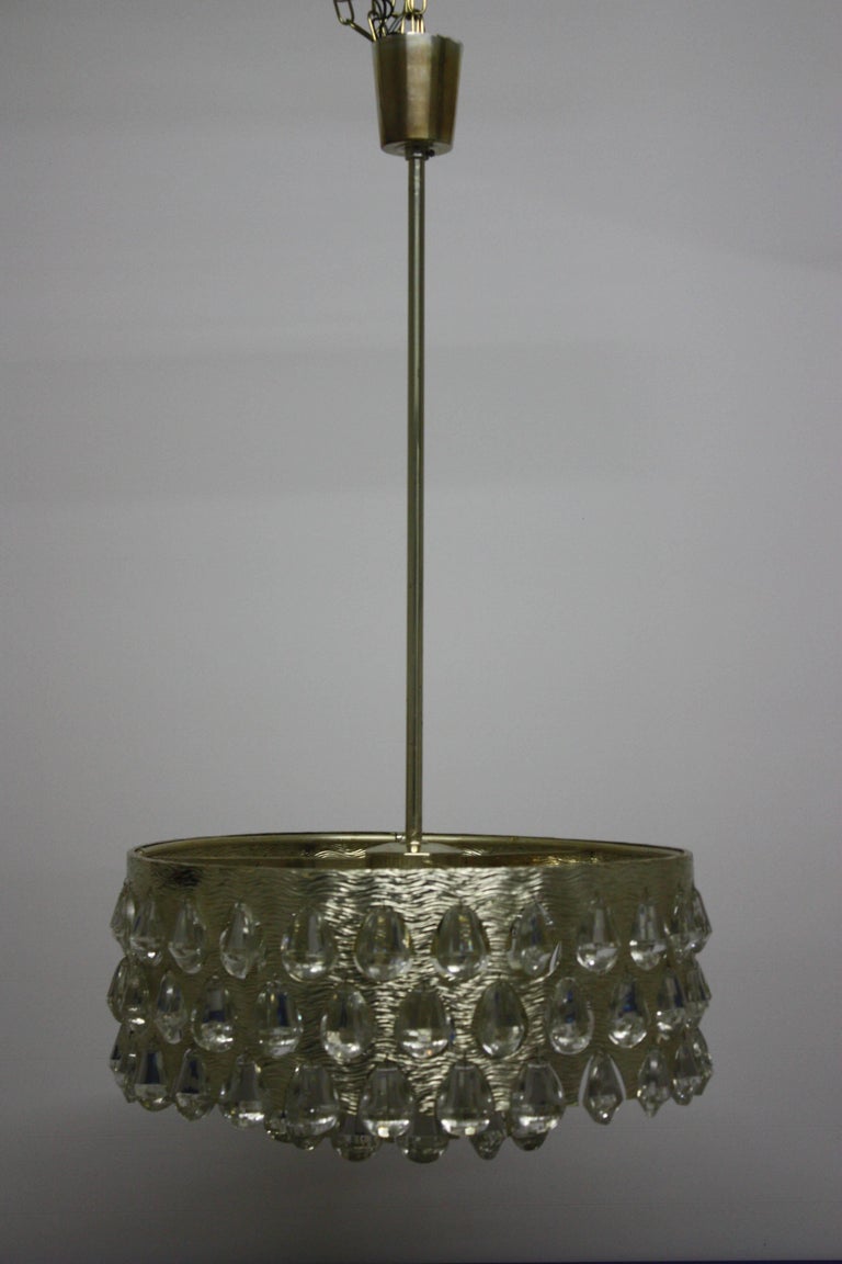 Mid-Century Modern Large  Silvered Brass and Glass Chandelier by Palwa  circa 1960s For Sale