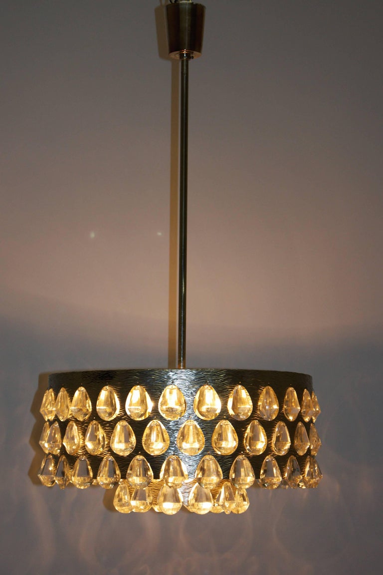 European Large  Silvered Brass and Glass Chandelier by Palwa  circa 1960s For Sale