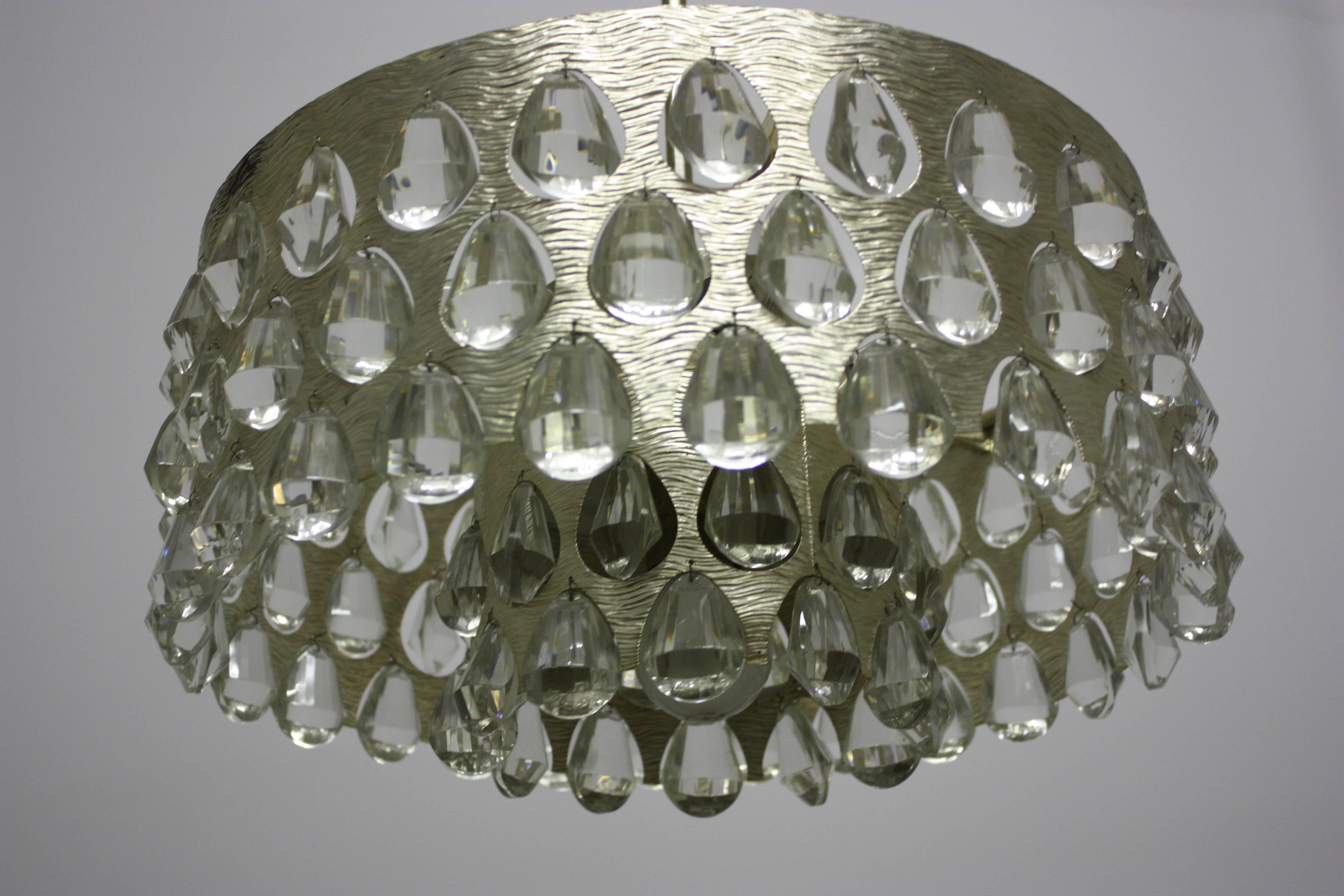 Mid-20th Century Large  Silvered Brass and Glass Chandelier by Palwa  circa 1960s
