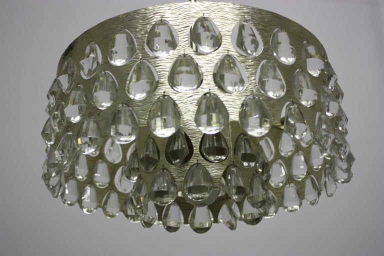 Mid-20th Century Large  Silvered Brass and Glass Chandelier by Palwa  circa 1960s For Sale