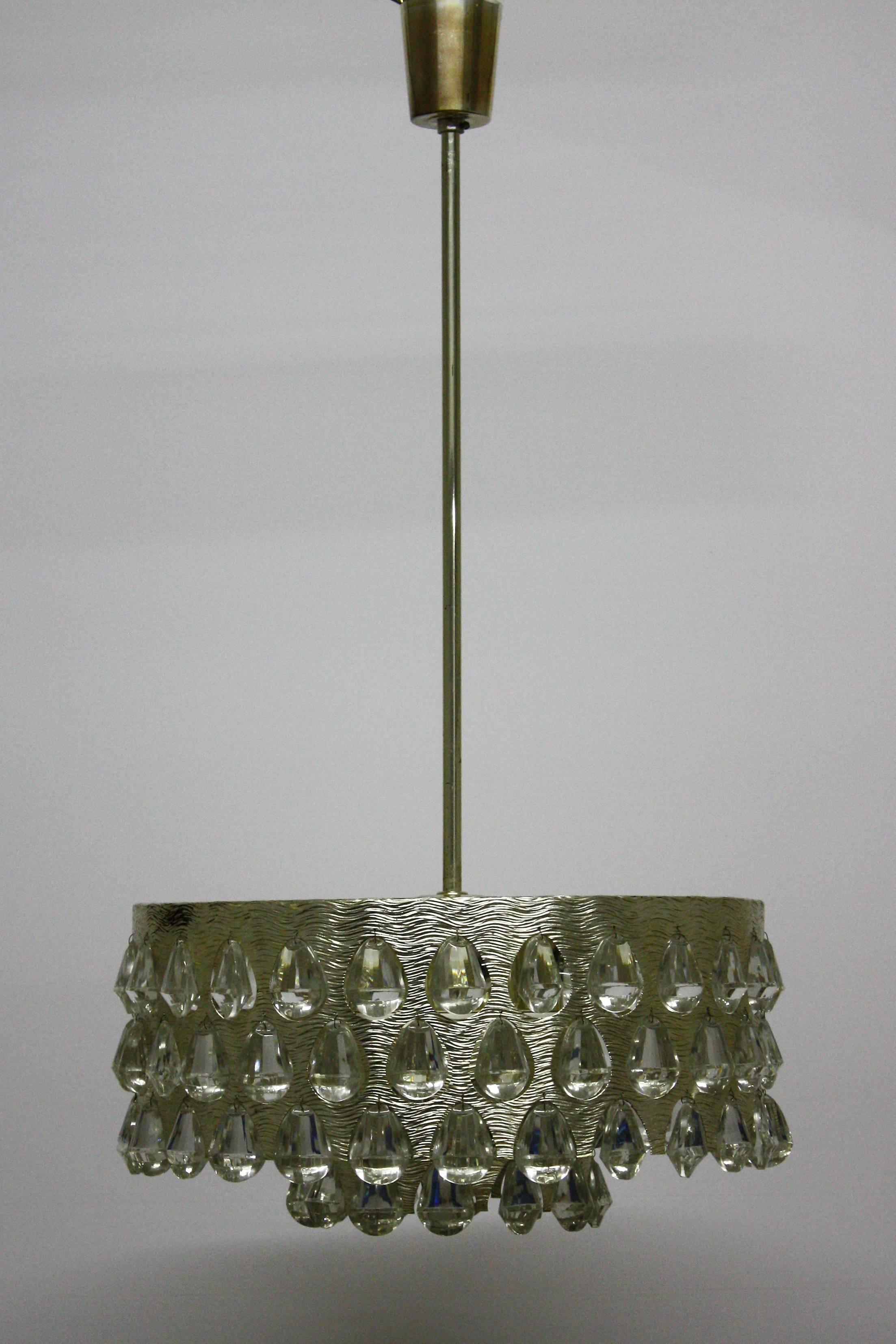 Large  Silvered Brass and Glass Chandelier by Palwa  circa 1960s 2