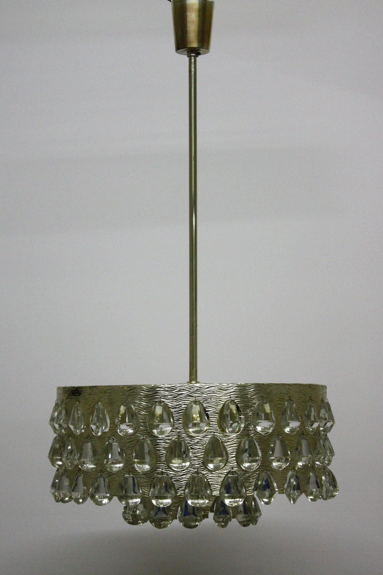 Large  Silvered Brass and Glass Chandelier by Palwa  circa 1960s For Sale 2