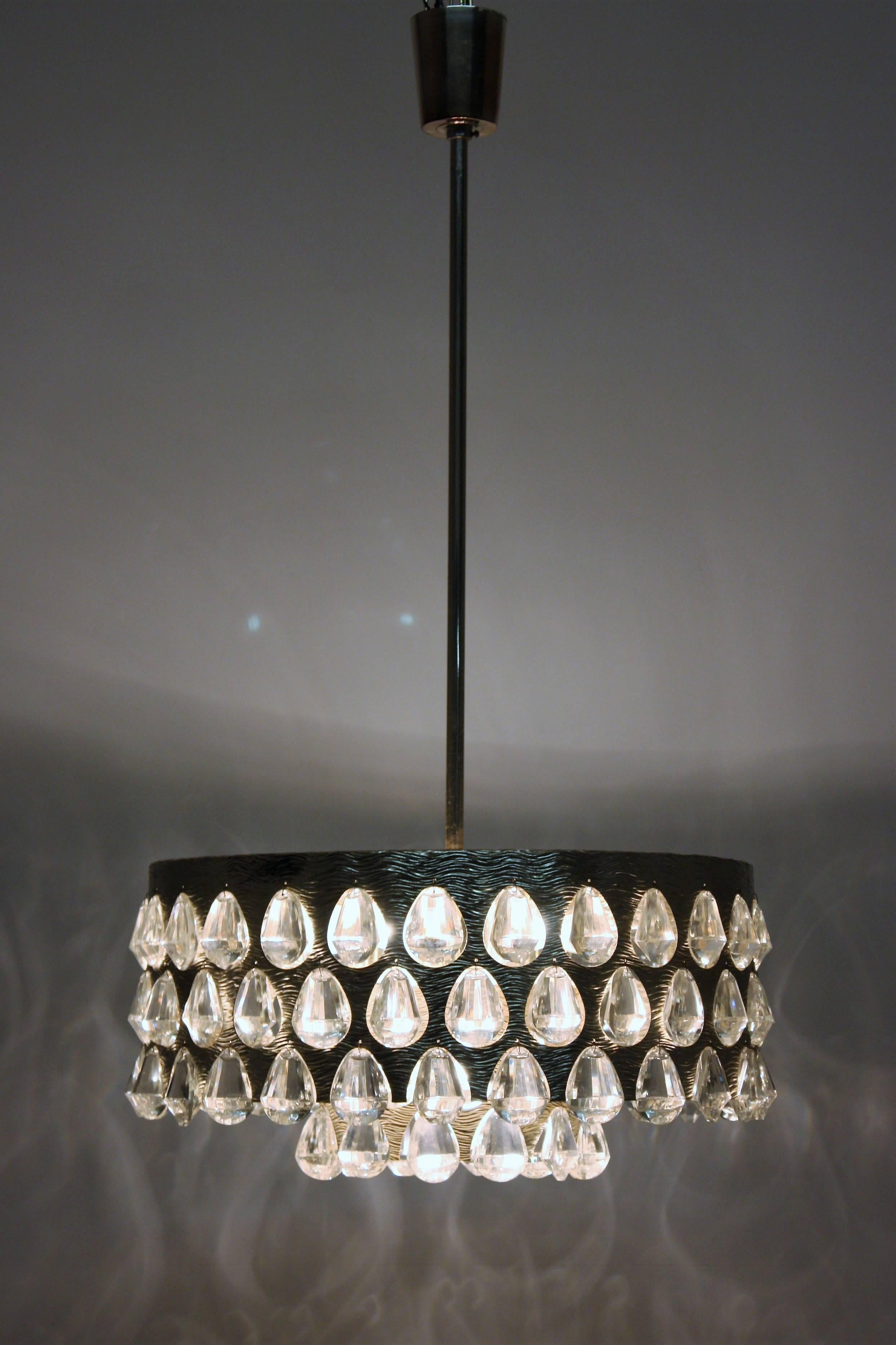 Large  Silvered Brass and Glass Chandelier by Palwa  circa 1960s 3