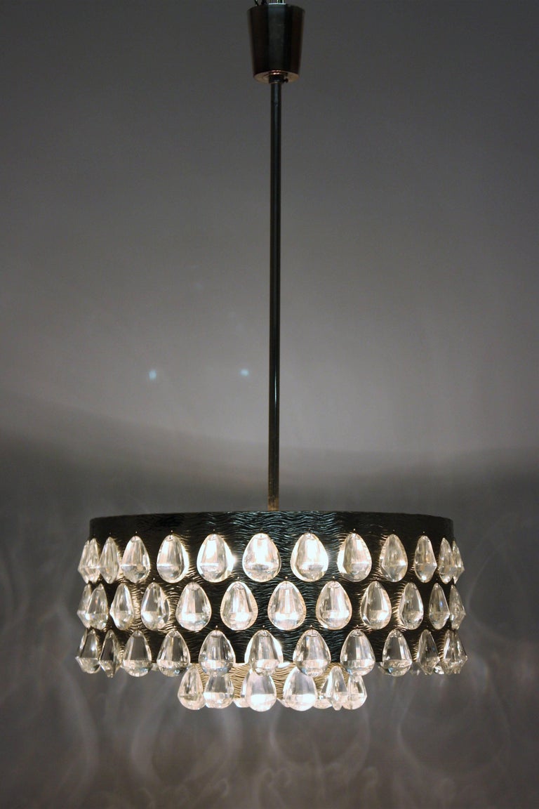 Large  Silvered Brass and Glass Chandelier by Palwa  circa 1960s For Sale 3