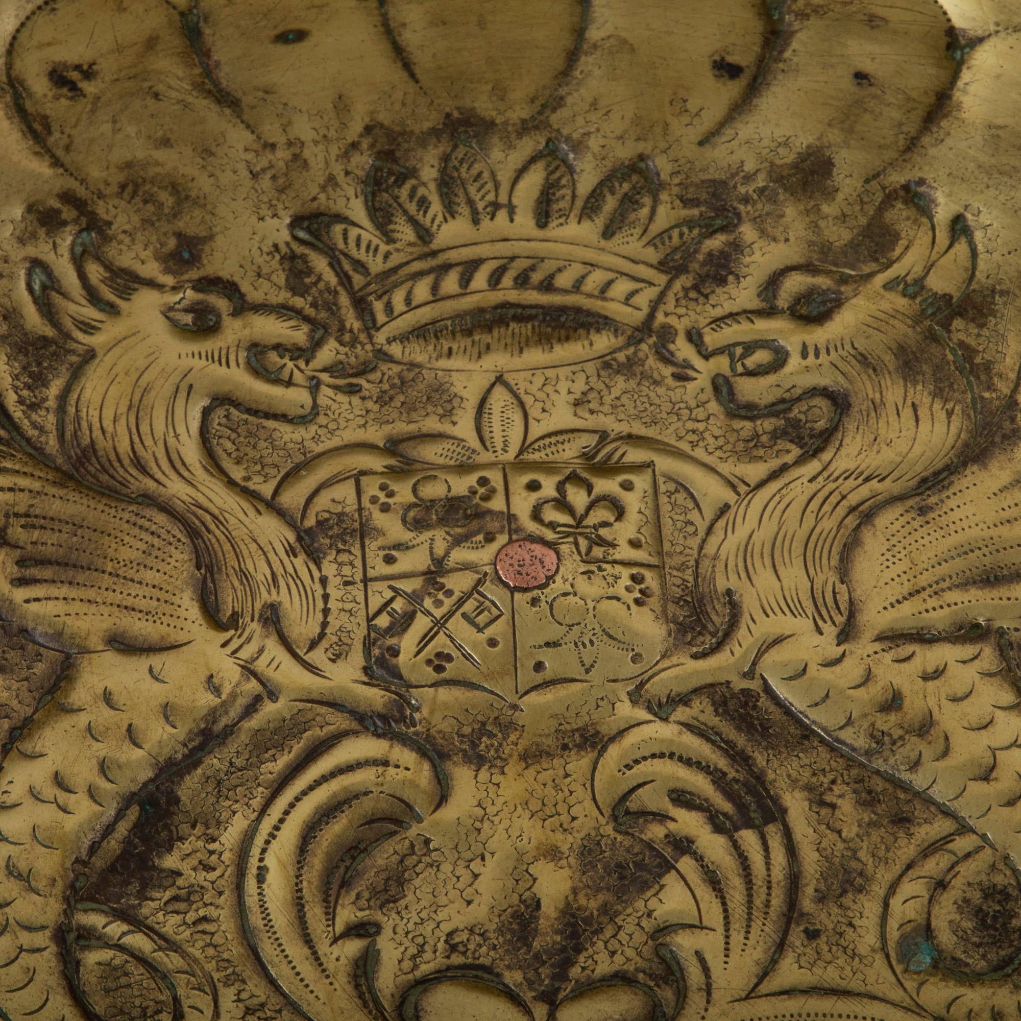 Repoussé Large Mid-18th Century French Brass Repousse Church Offering Plate C. 1750