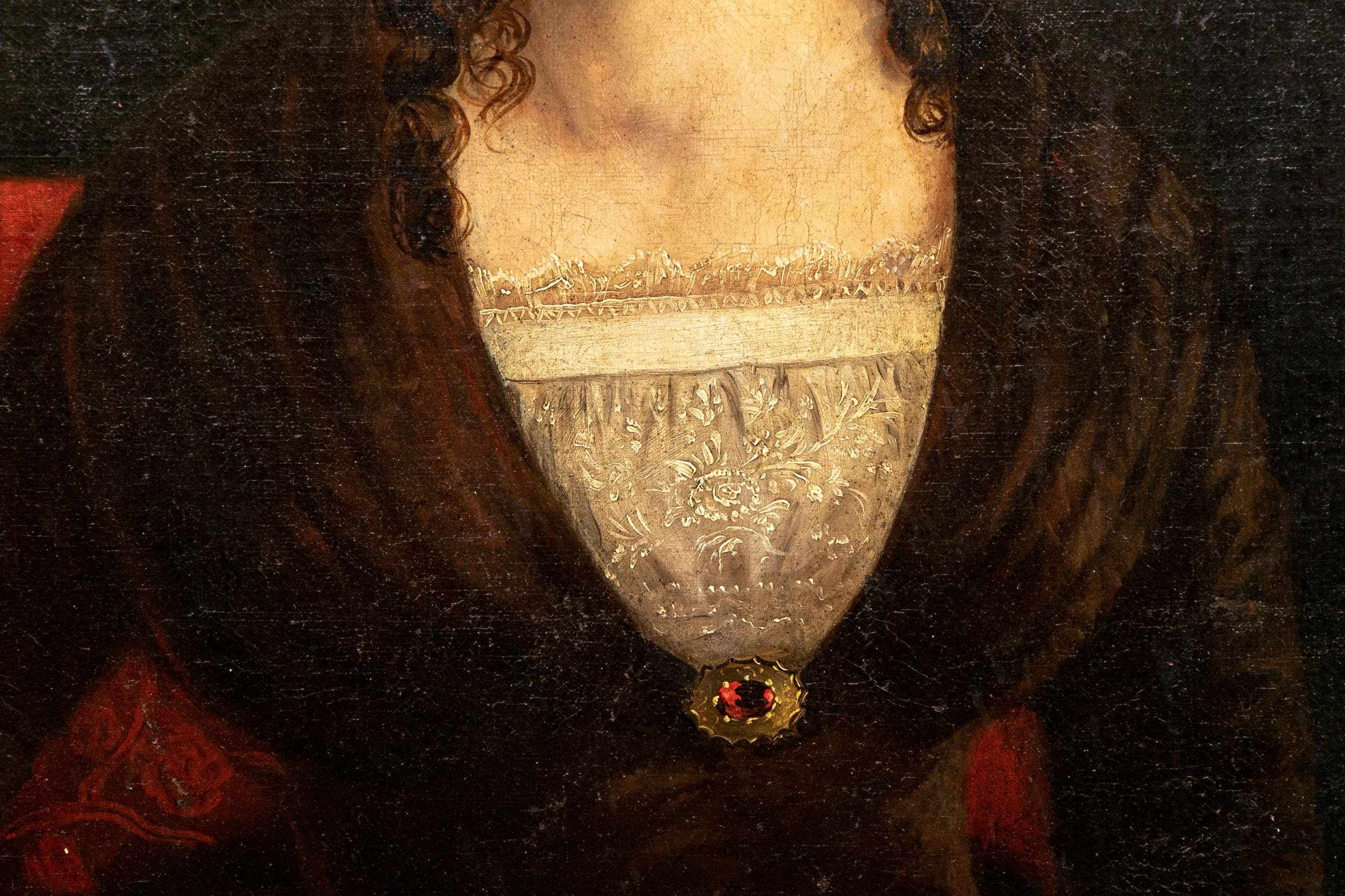 American Classical Large Mid-19th Century American School Oil on Canvas, Portrait of Young Woman