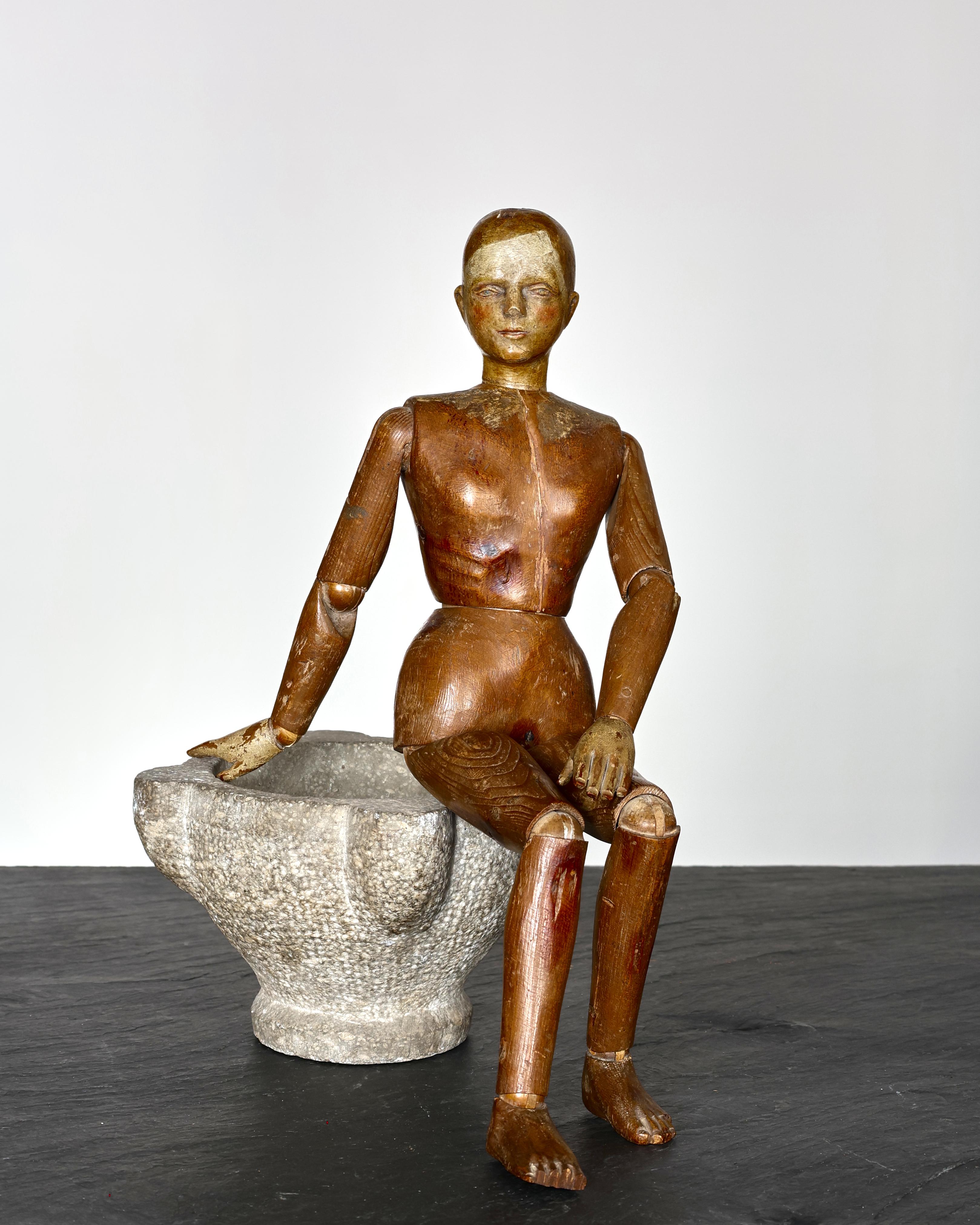 An unusual & rare 19th C. Artist lay figure from Catalonia.

Originally used by artists to paint the human form.

Large in size with fully articulating limbs.

Finally carved in pine with good definition.

Original paint to both head &