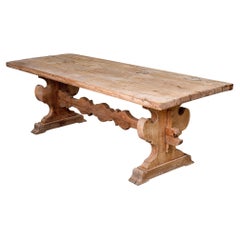 Large Mid-19th Century Bleached Oak Trestle Table
