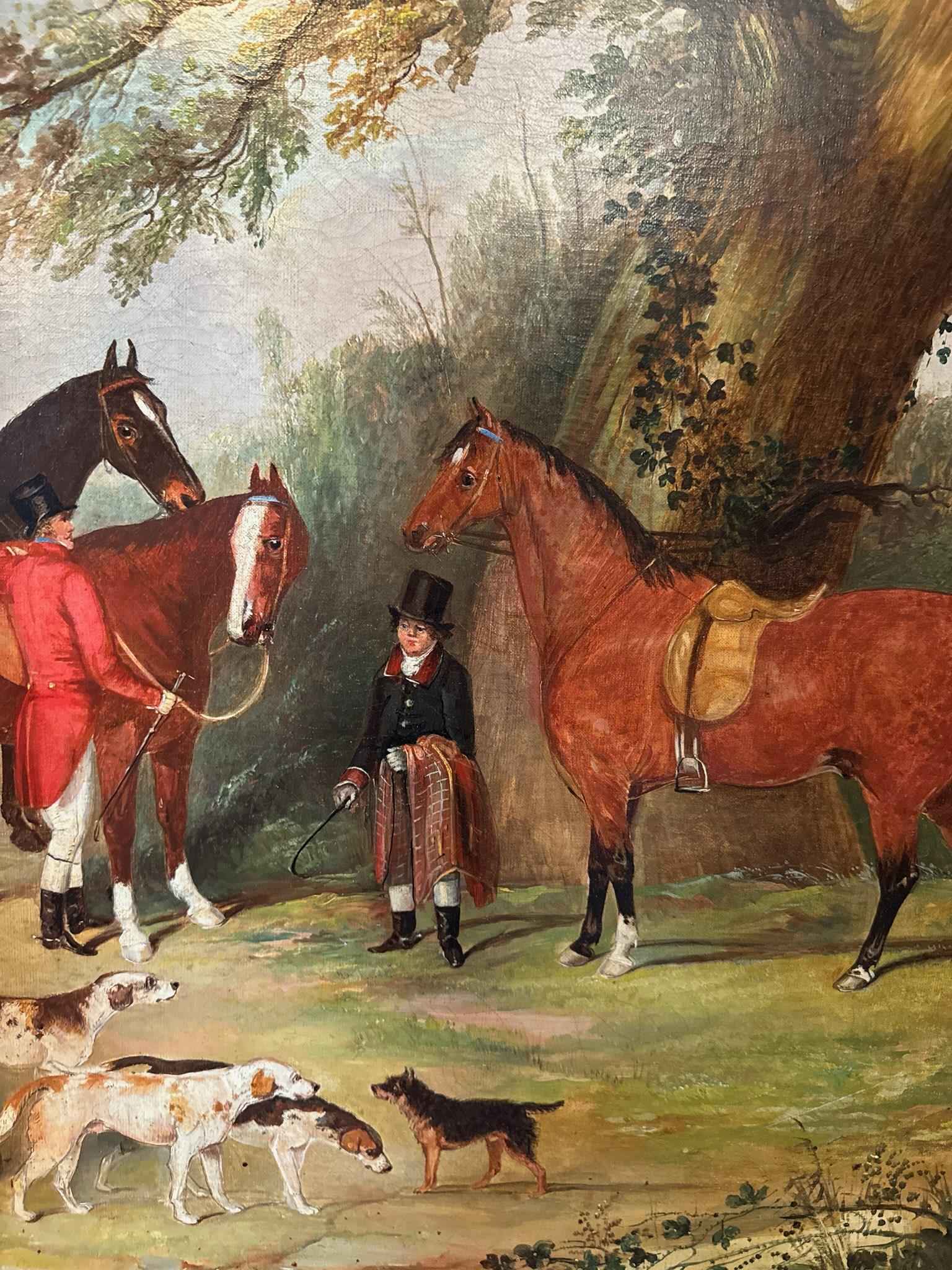 Hand-Painted Large Mid 19th Century Fox Hunt Painting by John Frederick Herring Sr.