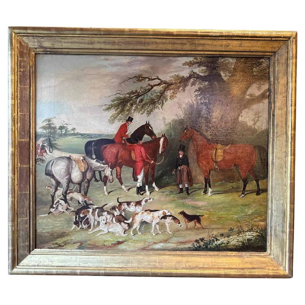 Large Mid 19th Century Fox Hunt Painting by John Frederick Herring Sr.