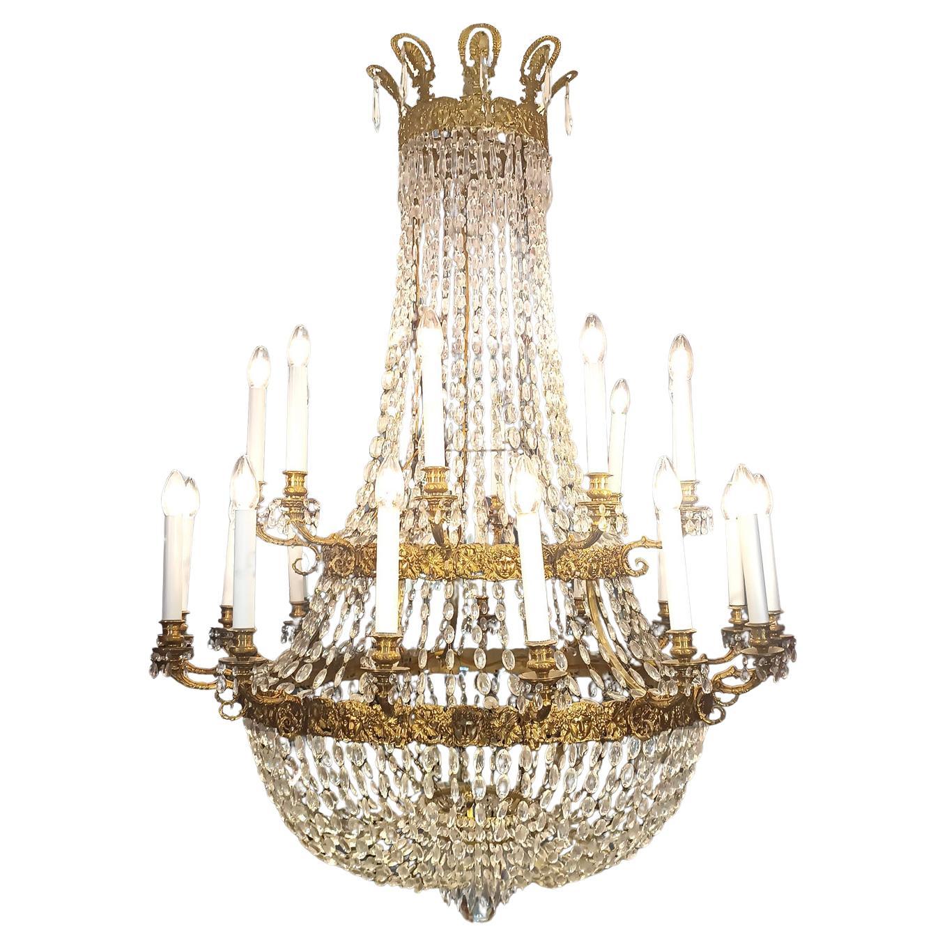 LARGE MID-19th CENTURY GILT-BRONZE AND CRYSTAL BASKET CHANDELIER