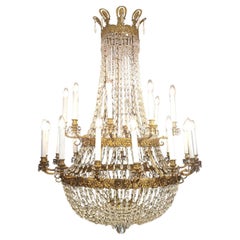 LARGE MID-19th CENTURY GILT-BRONZE AND CRYSTAL BASKET CHANDELIER