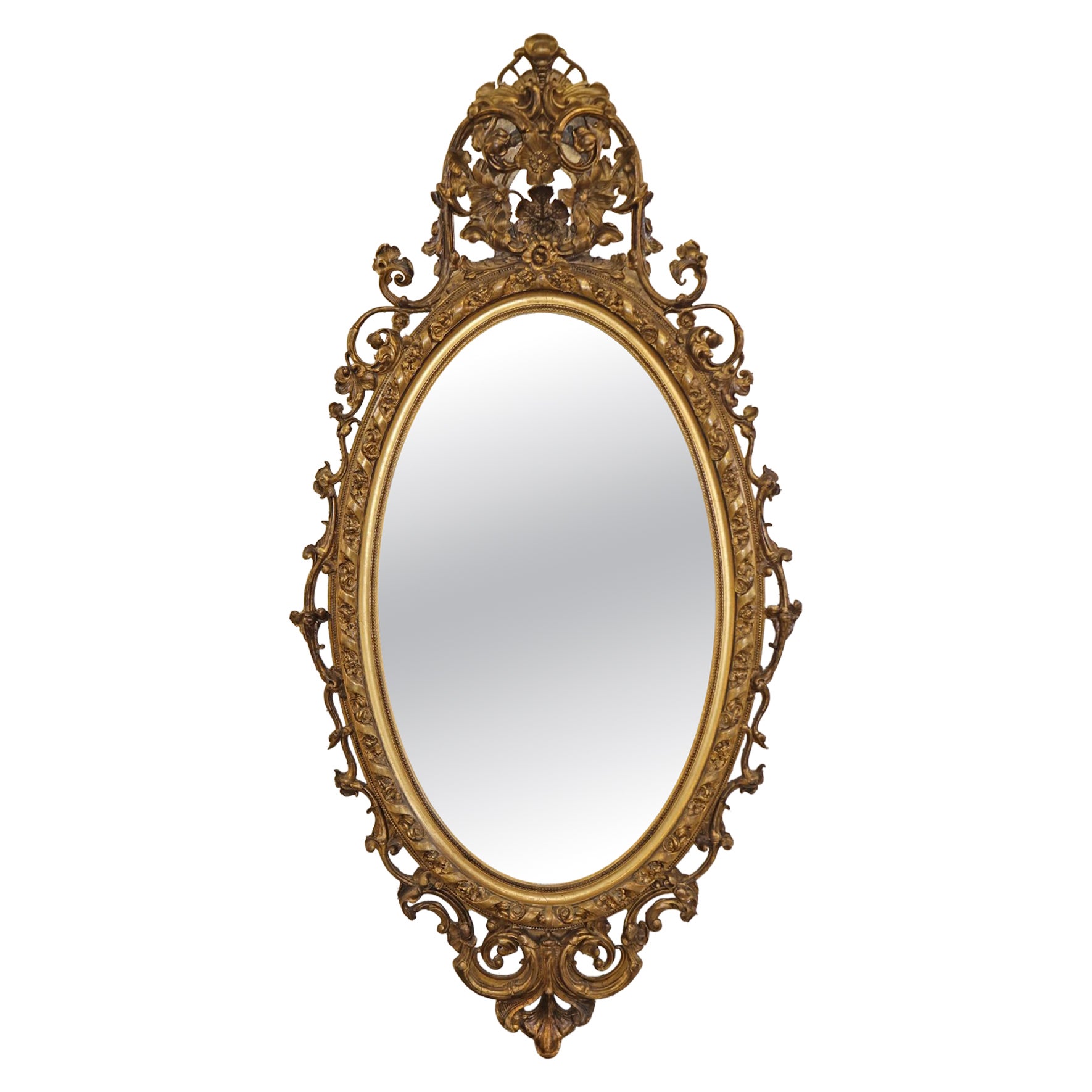 Large Mid 19th Century Gold Gilt American Philadelphia Floral Wall Mirror For Sale