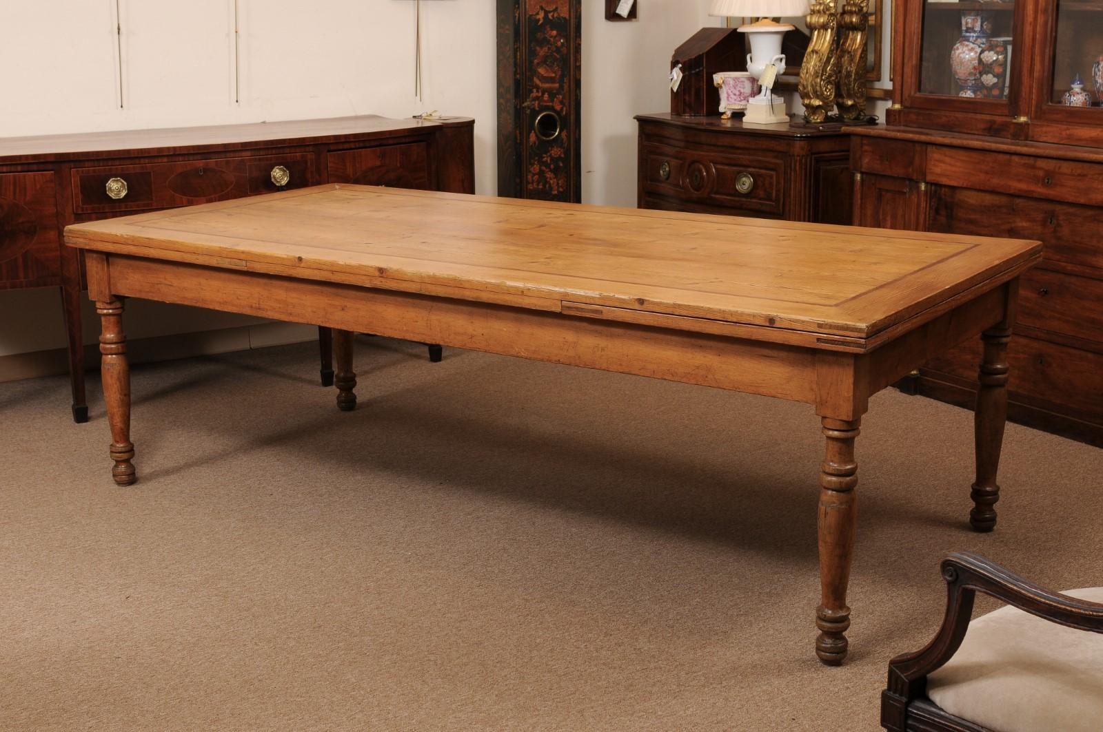 Large Mid 19th Century Italian Pine & Walnut Extending Dining Table For Sale 12