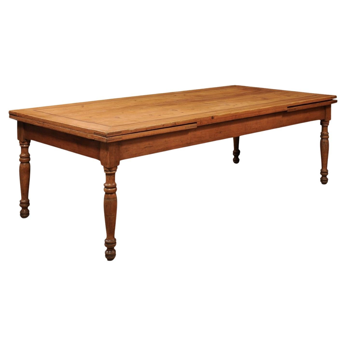 Large Mid 19th Century Italian Pine & Walnut Extending Dining Table For Sale