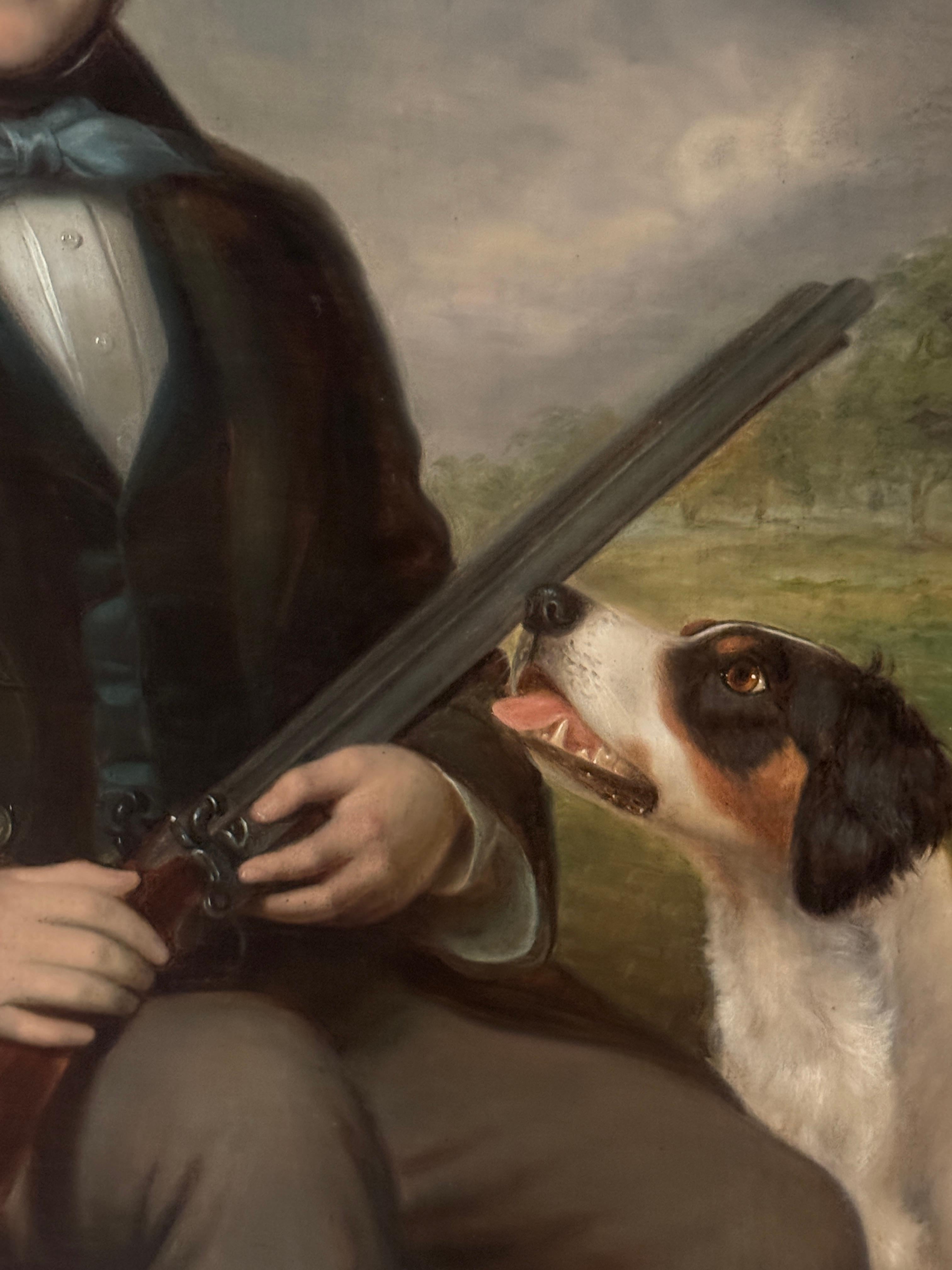 Large Mid-19th Century Oil on Canvas Painting of Scottish Gentleman with Gun For Sale 1