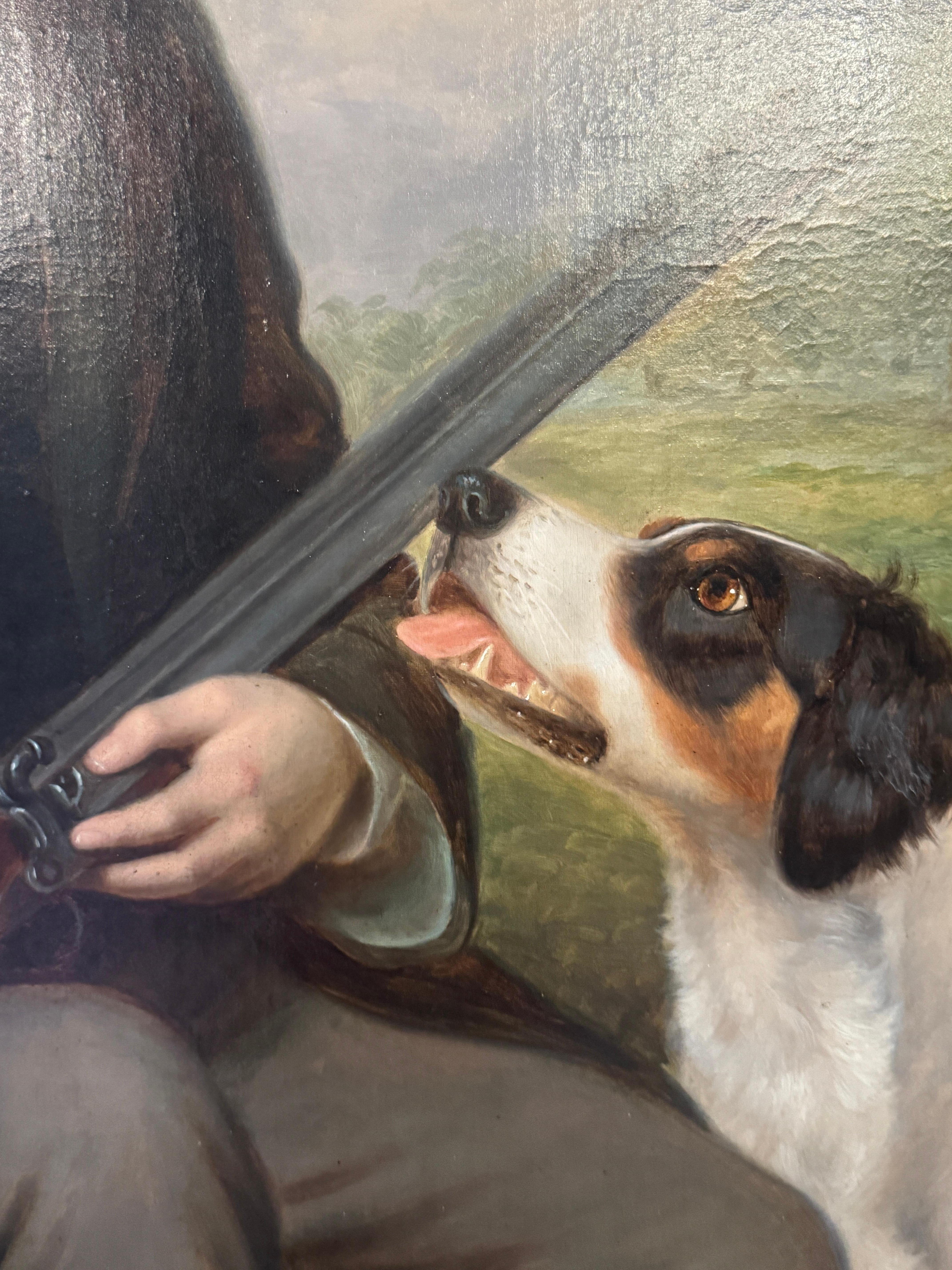 Large Mid-19th Century Oil on Canvas Painting of Scottish Gentleman with Gun For Sale 2