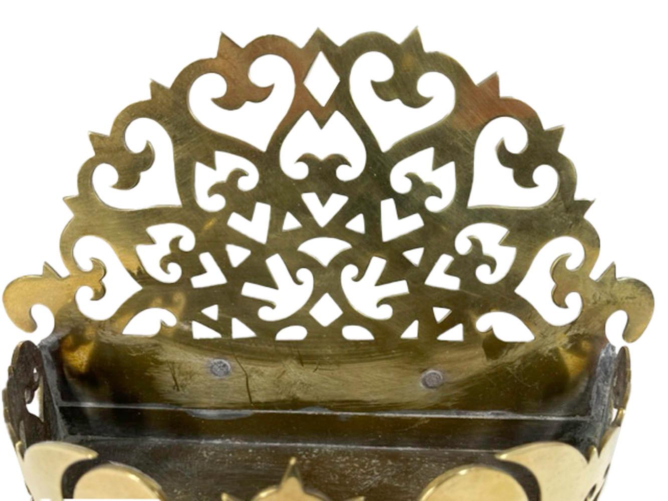 English Large Mid 19th Century Pierced Brass Wall Pocket or Tidy Box with Two Drawers