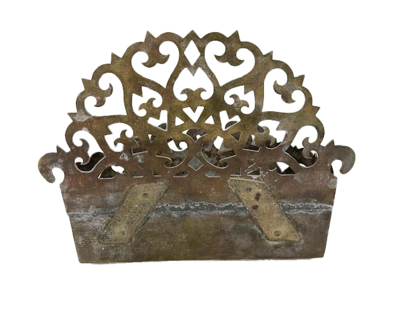 Large Mid 19th Century Pierced Brass Wall Pocket or Tidy Box with Two