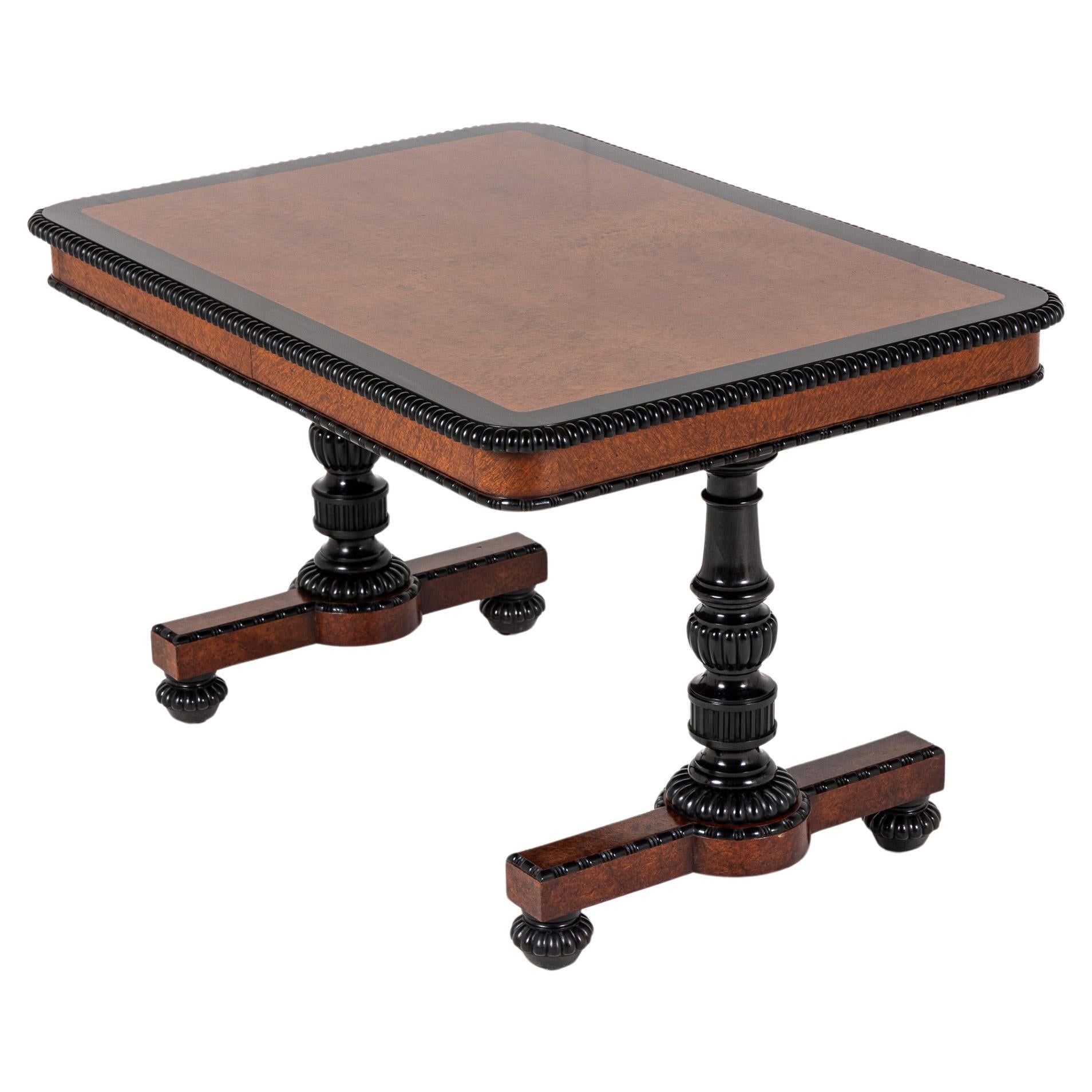 Large Mid 19th Century Regency Amboyna and Ebony Library Table (Attributed to Gi For Sale